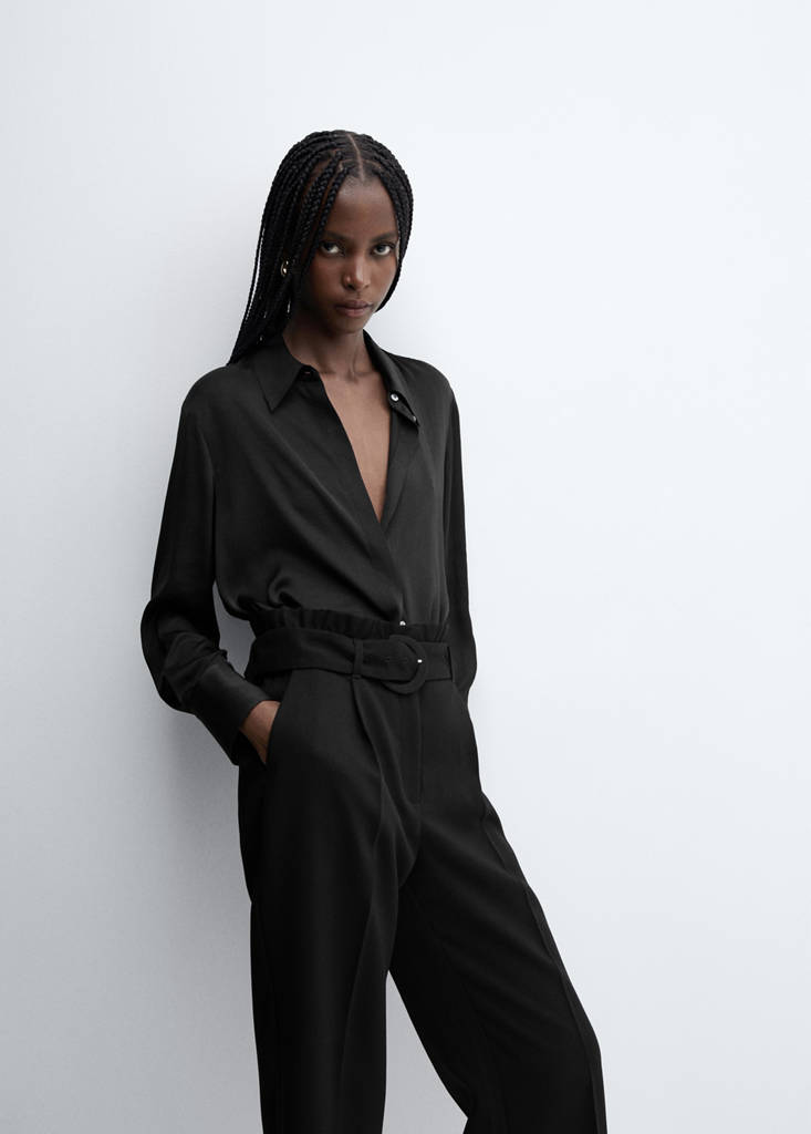 Paperbag trousers with belt — Black