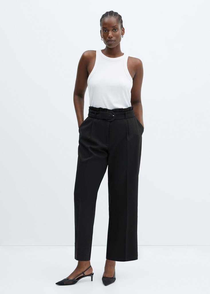 Paperbag trousers with belt — Black
