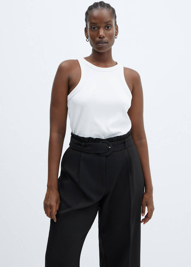 Paperbag trousers with belt — Black