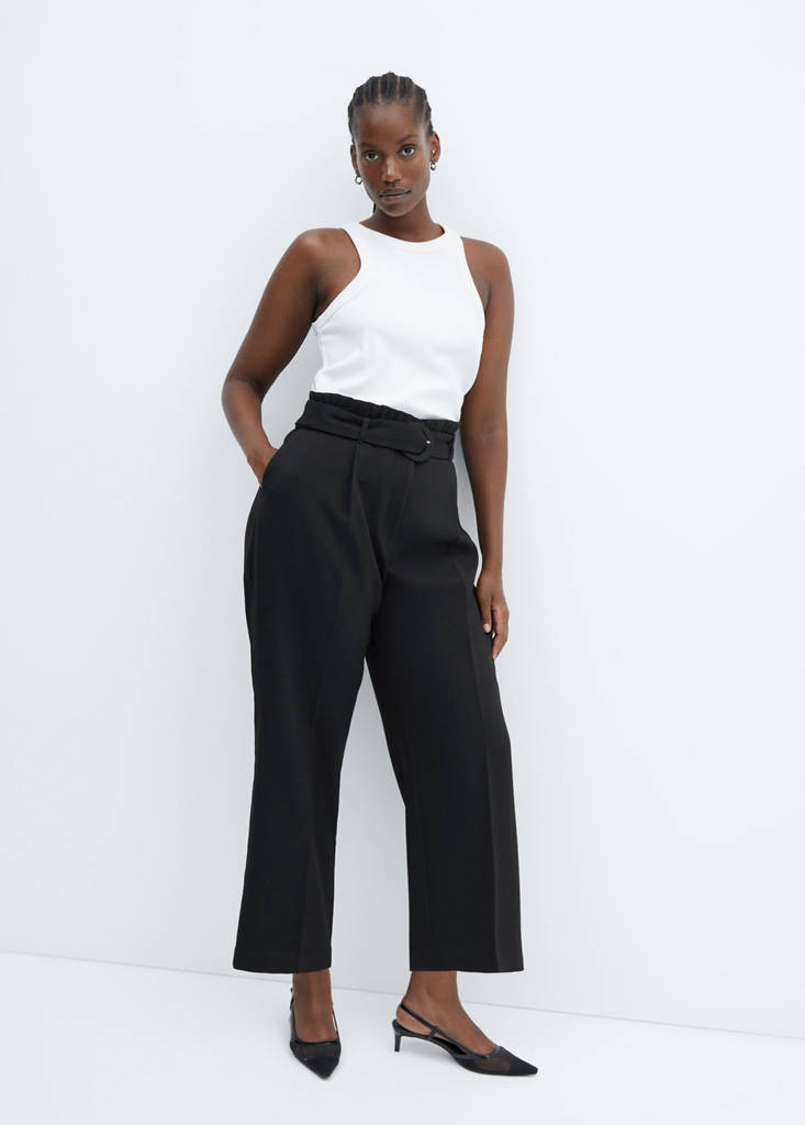 Paperbag trousers with belt — Black