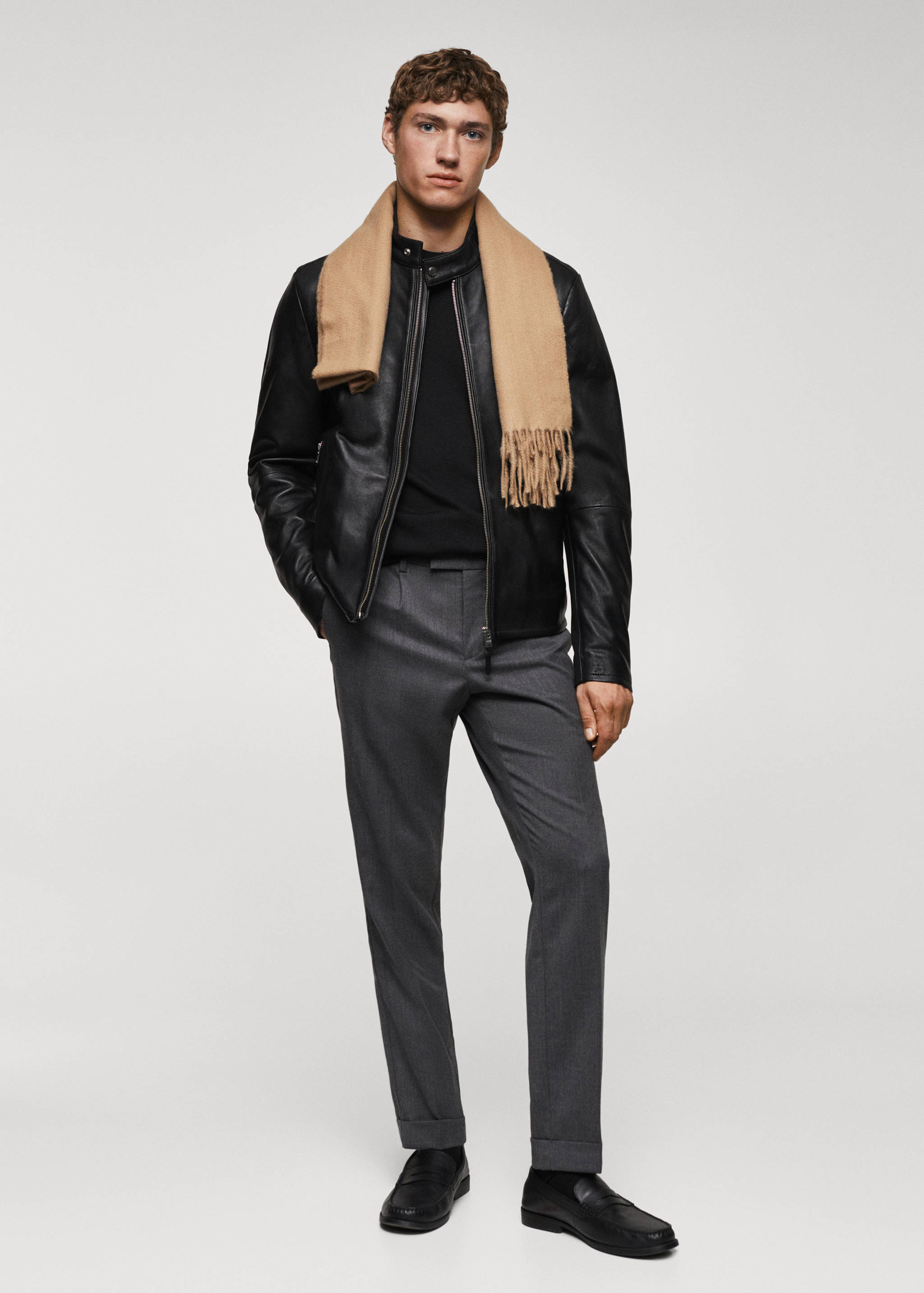 Zip-detail leather biker jacket - General plane