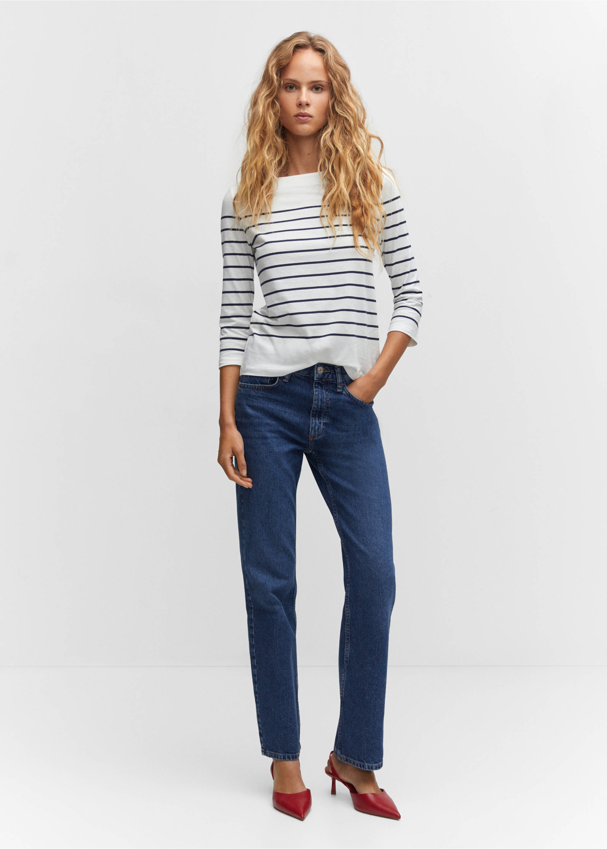 Striped boat-neck t-shirt - General plane, Navy. Ref: 57034402-00.