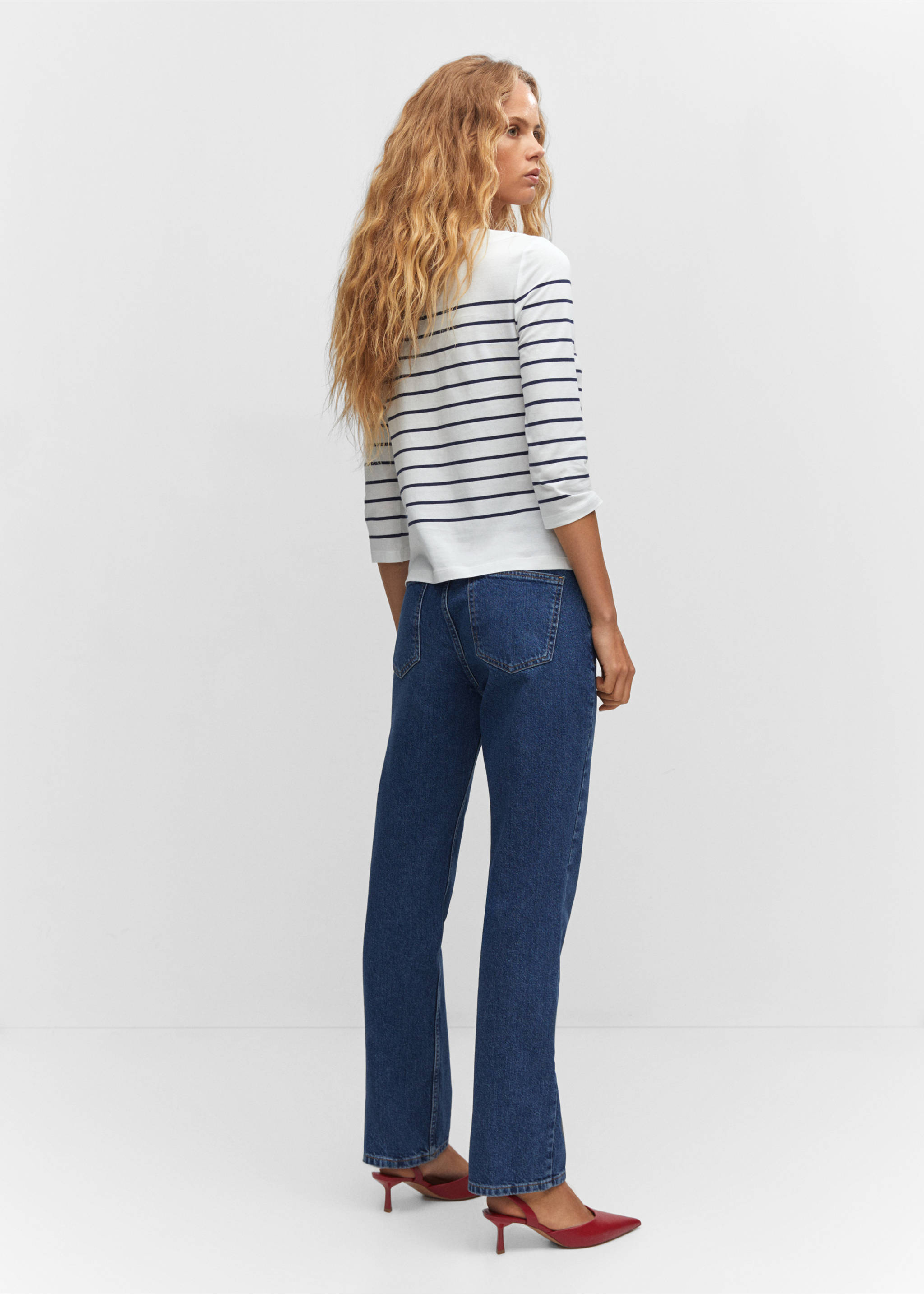 Striped boat-neck t-shirt - Reverse of the article, Navy. Ref: 57034402-00.