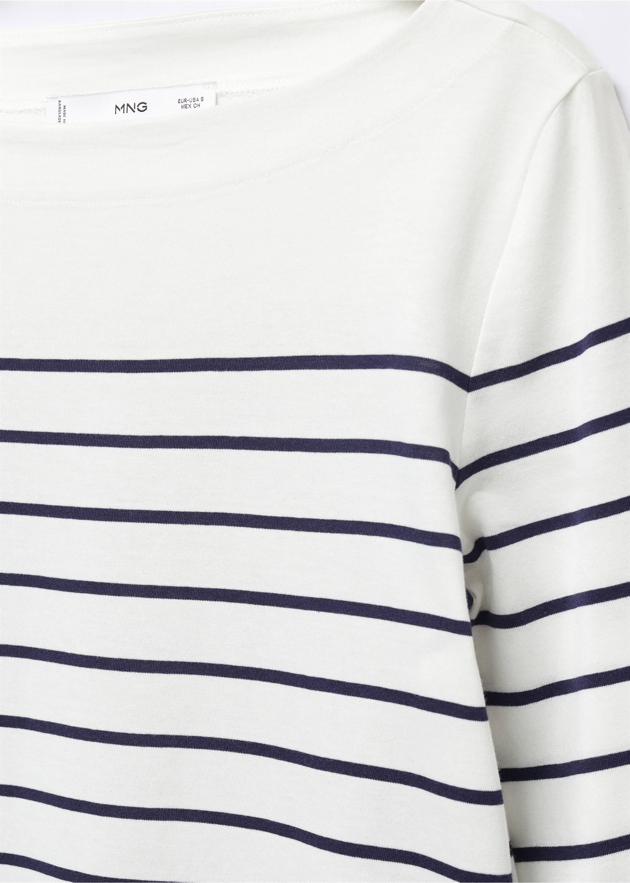 Striped boat-neck t-shirt - Details of the article 8, Navy. Ref: 57034402-00.