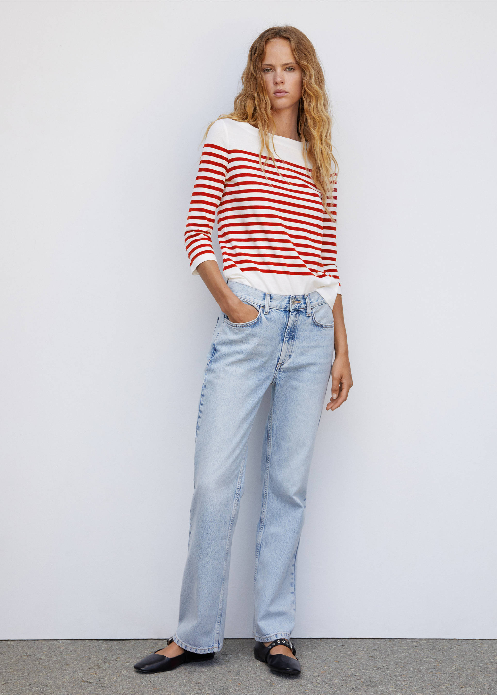 Striped boat-neck t-shirt - General plane, Red. Ref: 57034402-00.