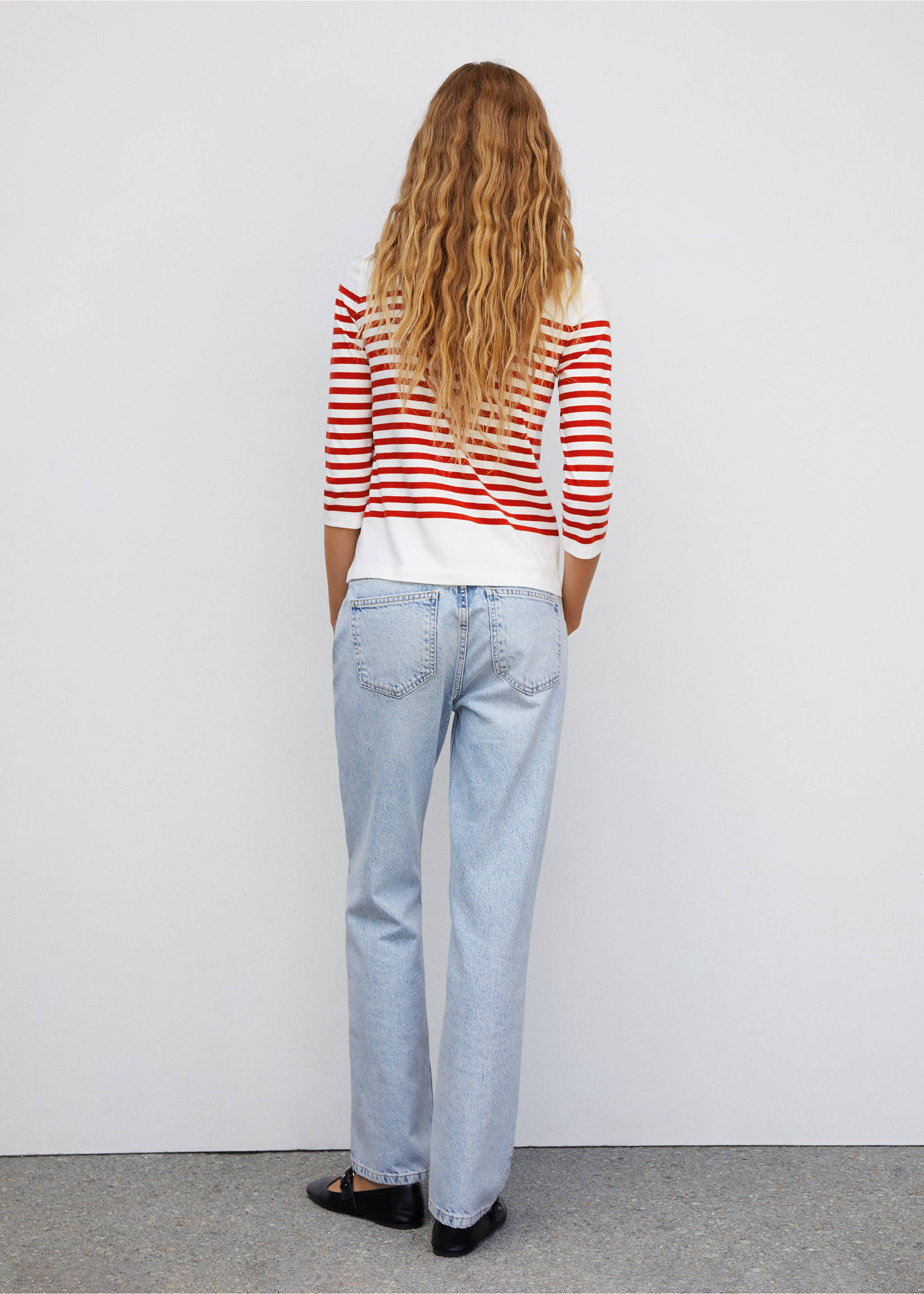 Striped boat-neck t-shirt - Reverse of the article, Red. Ref: 57034402-00.