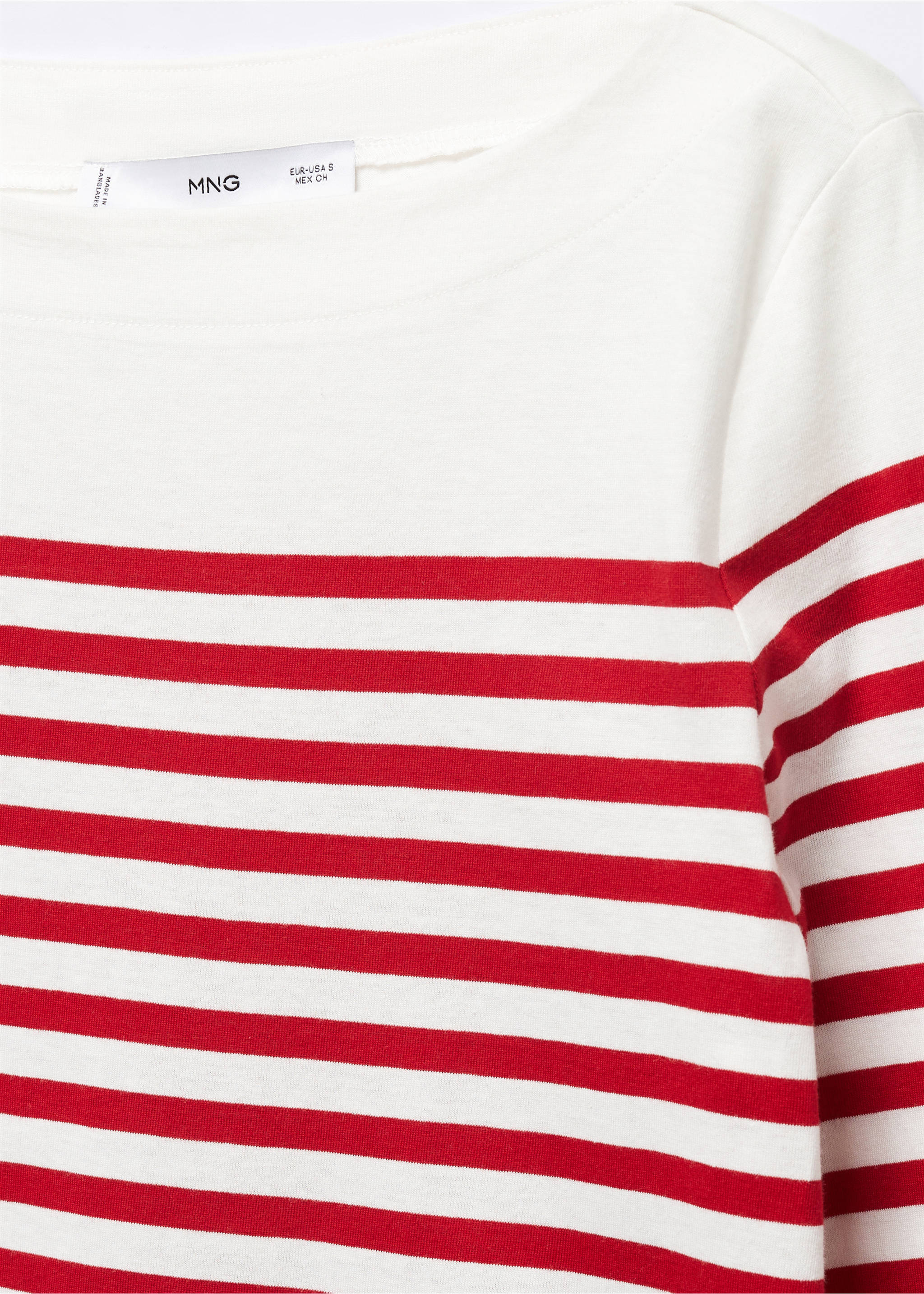 Striped boat-neck t-shirt - Details of the article 8, Red. Ref: 57034402-00.