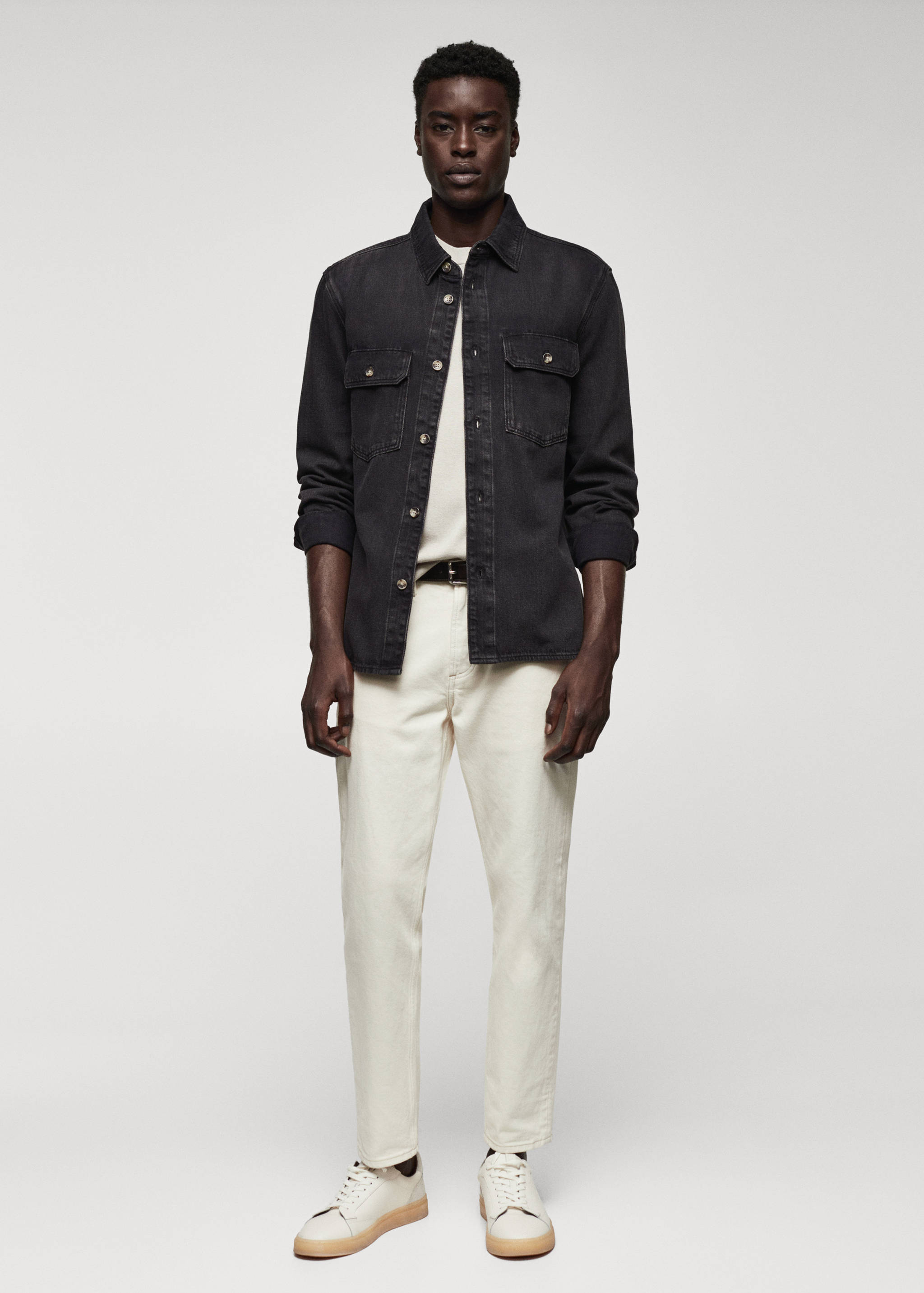 口袋棉质牛仔外套衬衫 - null