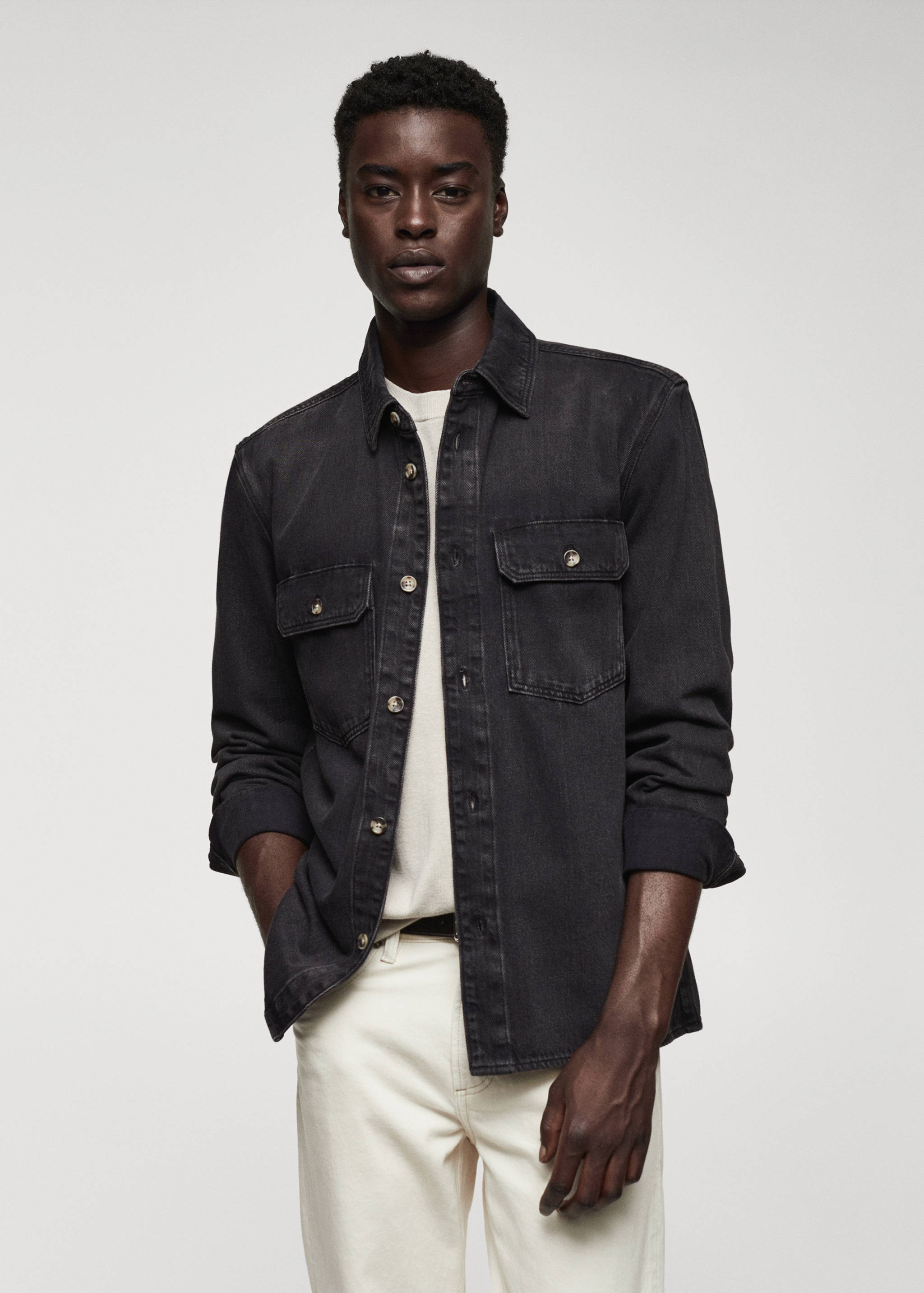 口袋棉质牛仔外套衬衫 - null