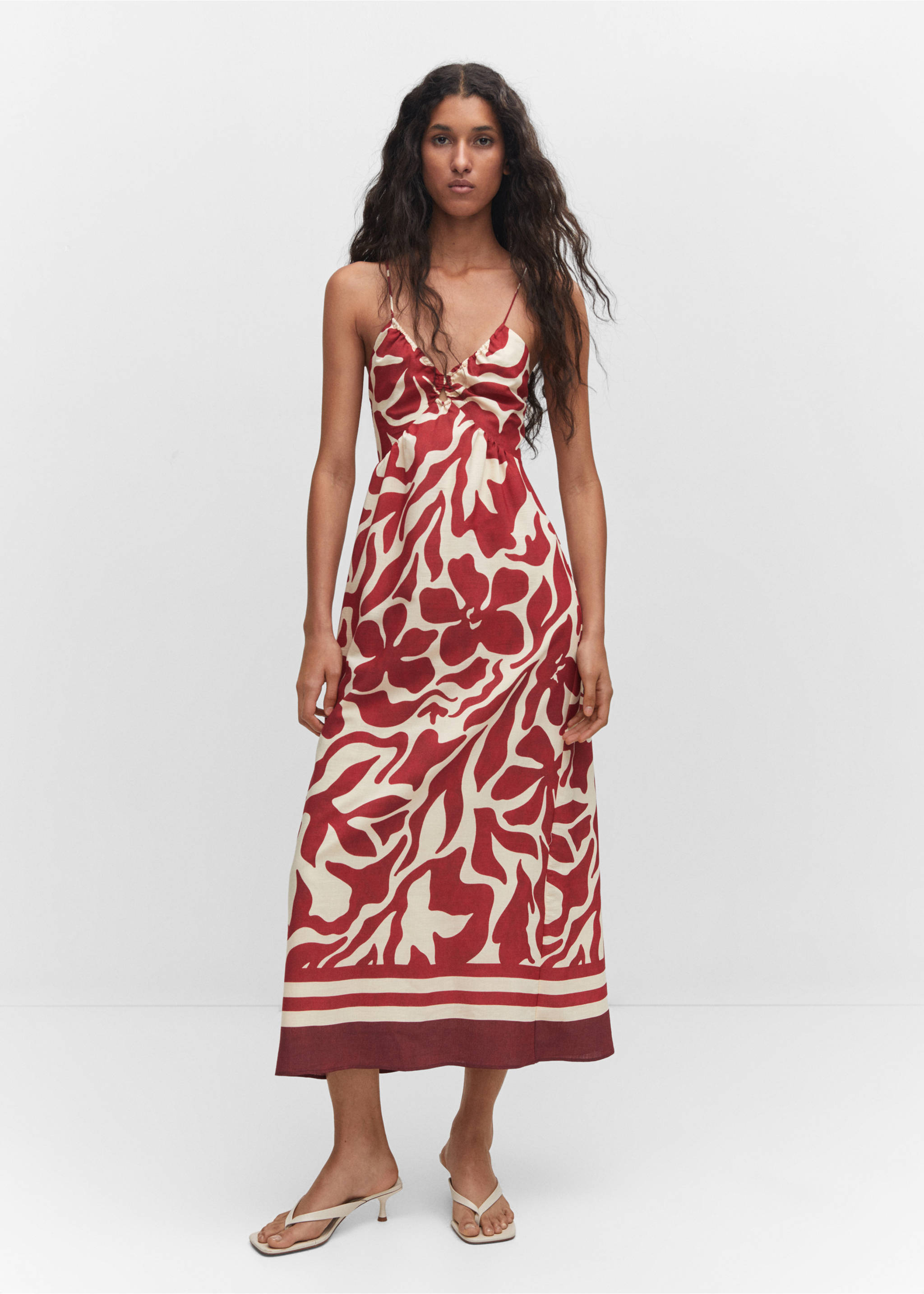 Crossed-back printed dress - General plane, Maroon. Ref: 57035789-00.