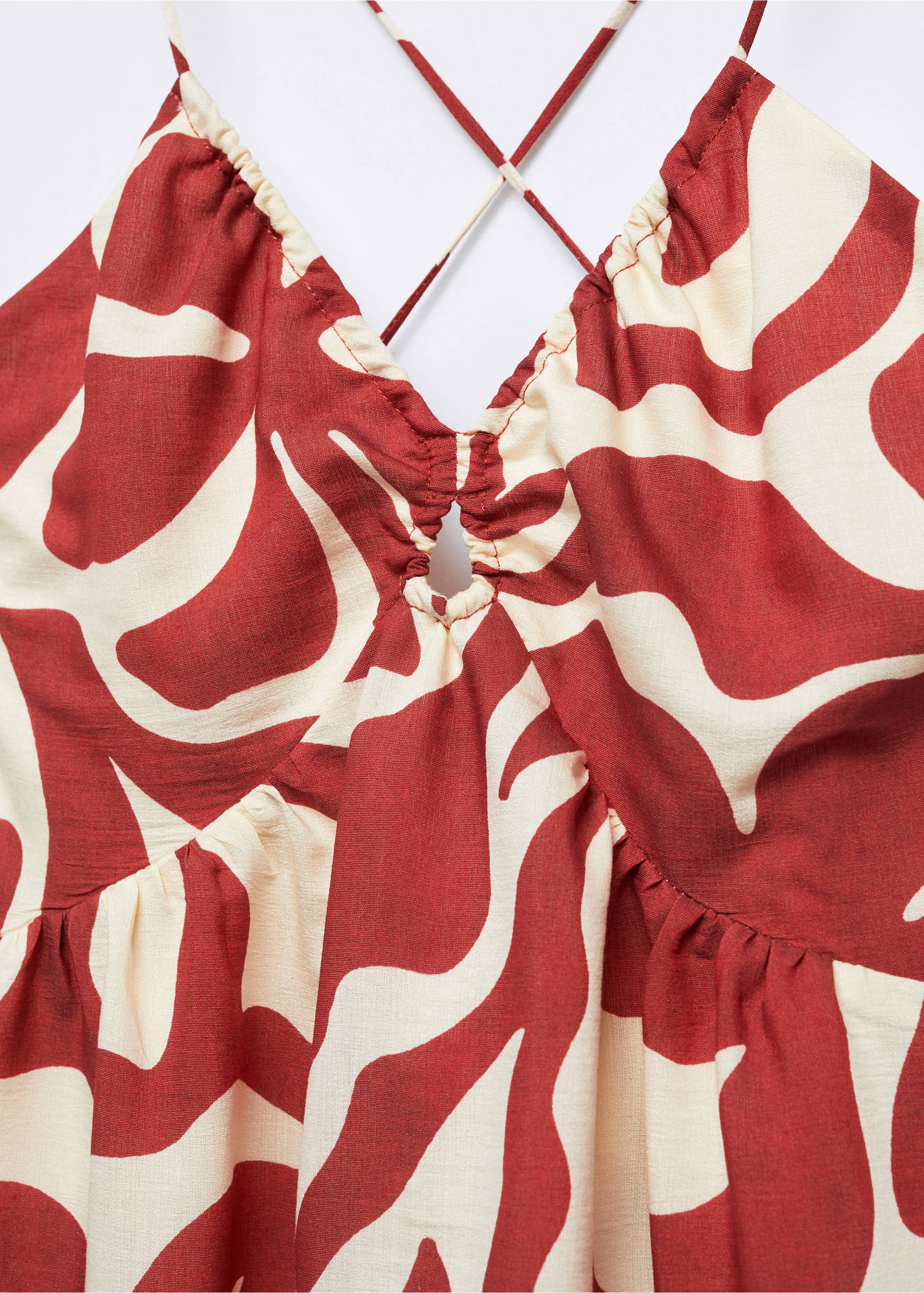Crossed-back printed dress - Details of the article 8, Maroon. Ref: 57035789-00.