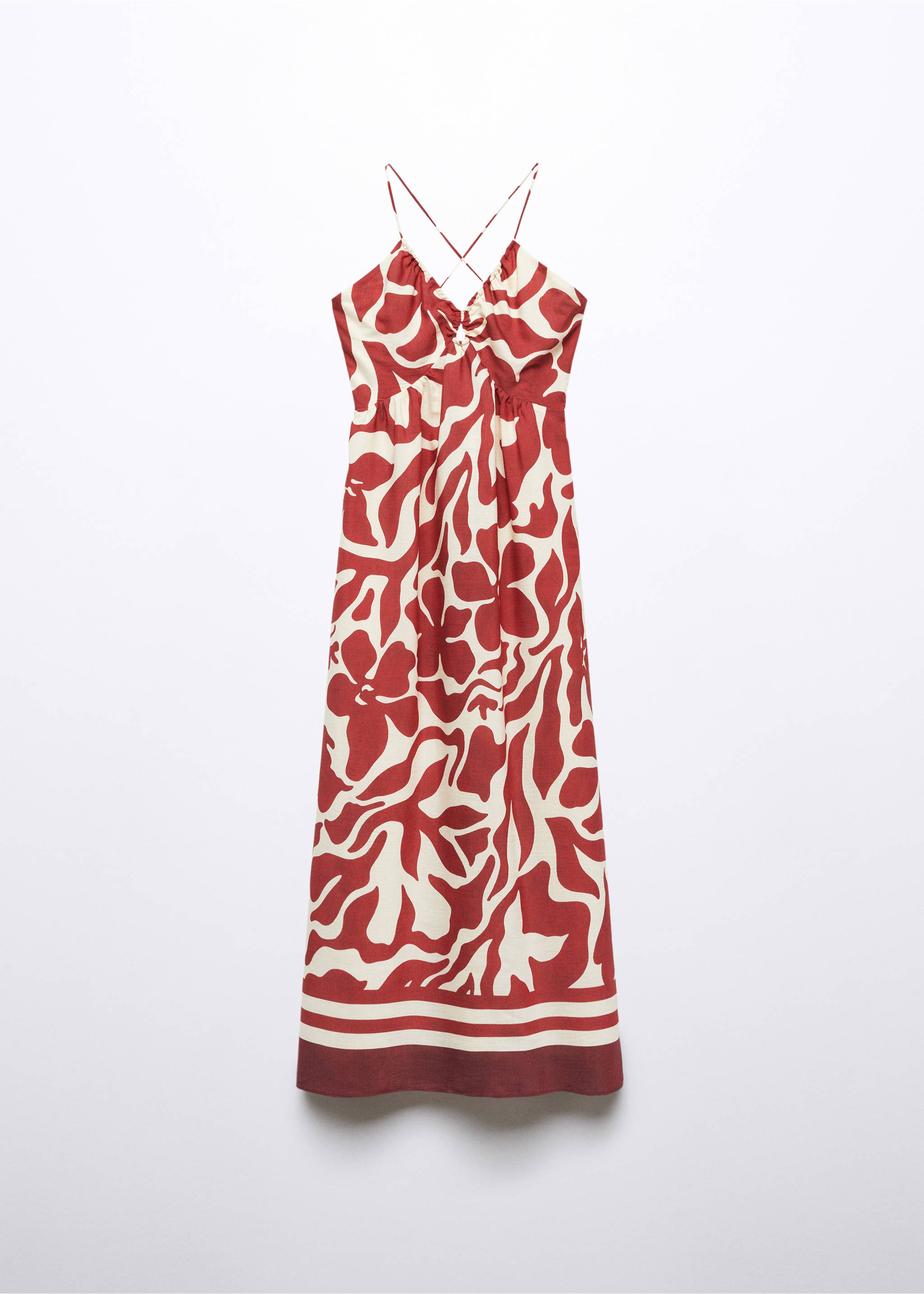 Crossed-back printed dress - Article without model, Maroon. Ref: 57035789-00.