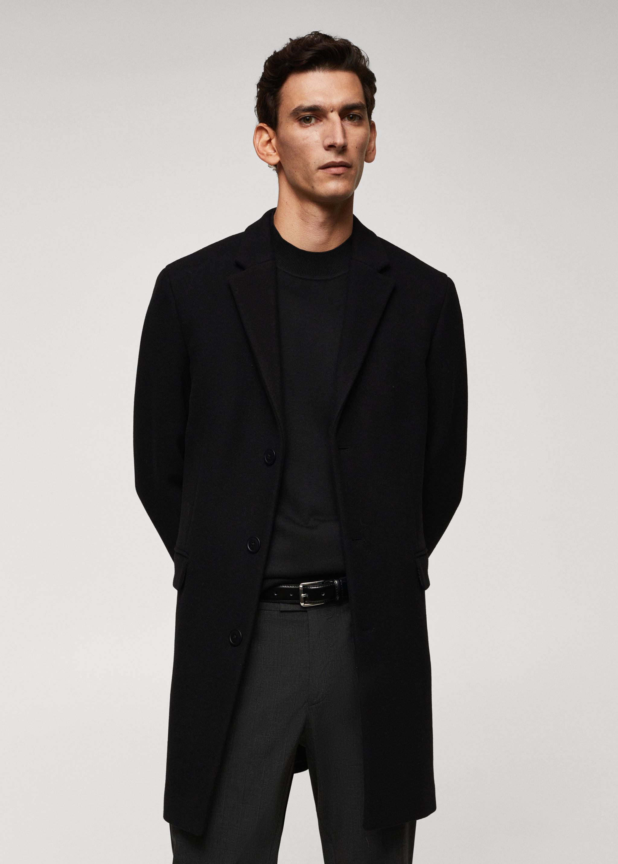 Manteau long laine recyclée - Plan moyen