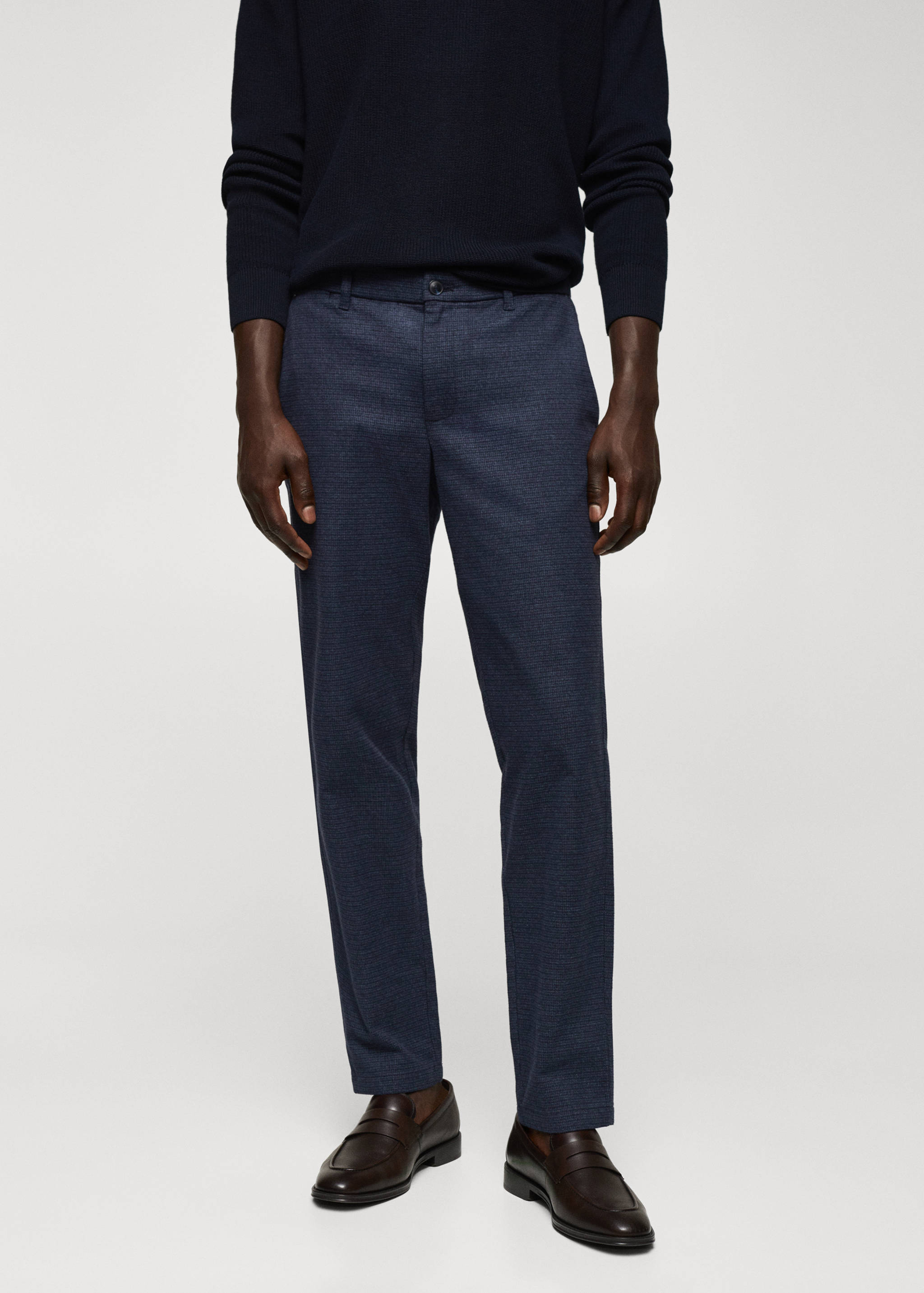 Pantalon slim-fit coton micro pied-de-poule - Plan moyen