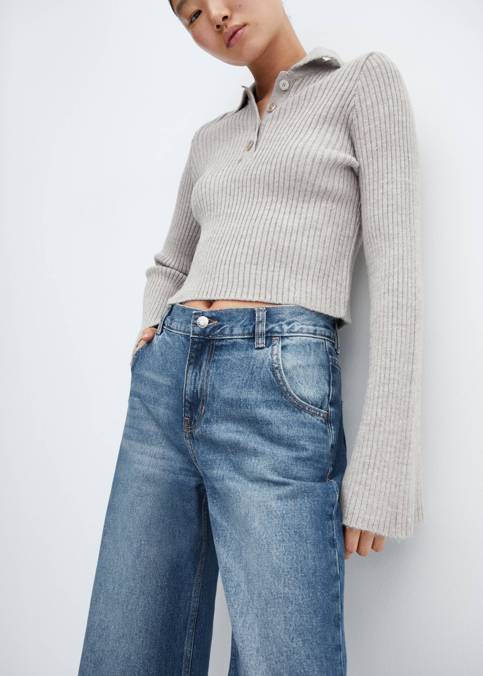 低腰阔腿牛仔裤 - null