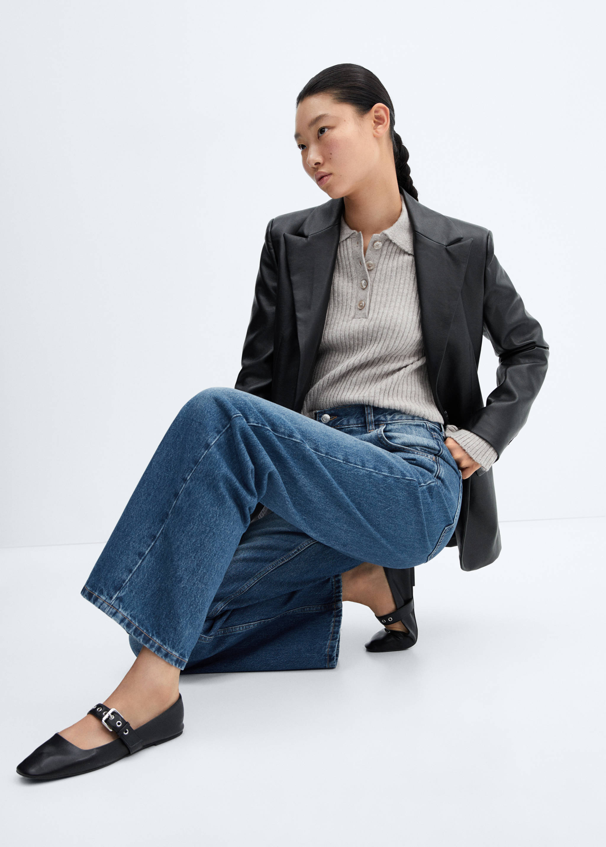 低腰阔腿牛仔裤 - null