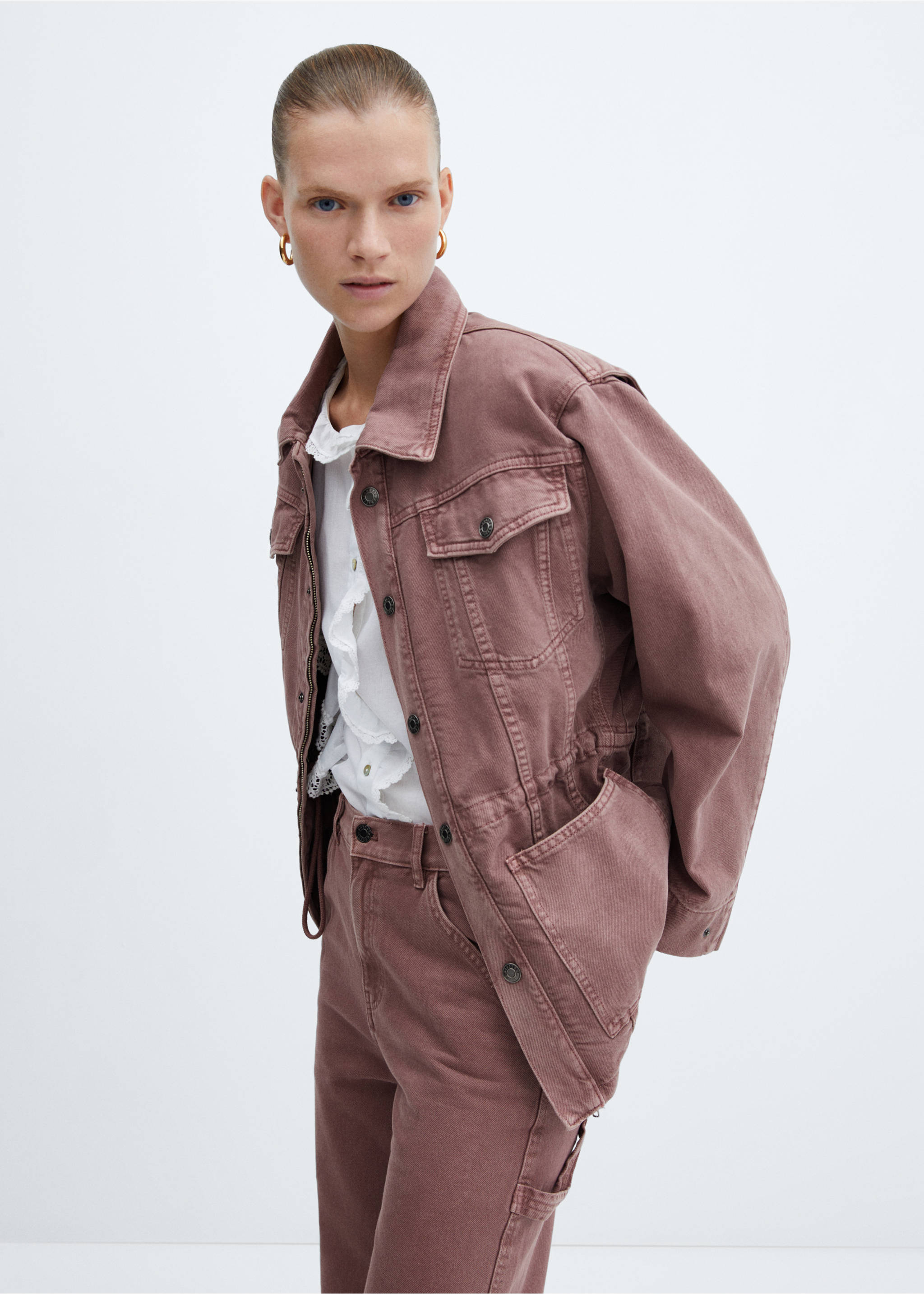 Denim jacket with drawstring - Medium plane, Light/Pastel Purple. Ref: 57035980-00.