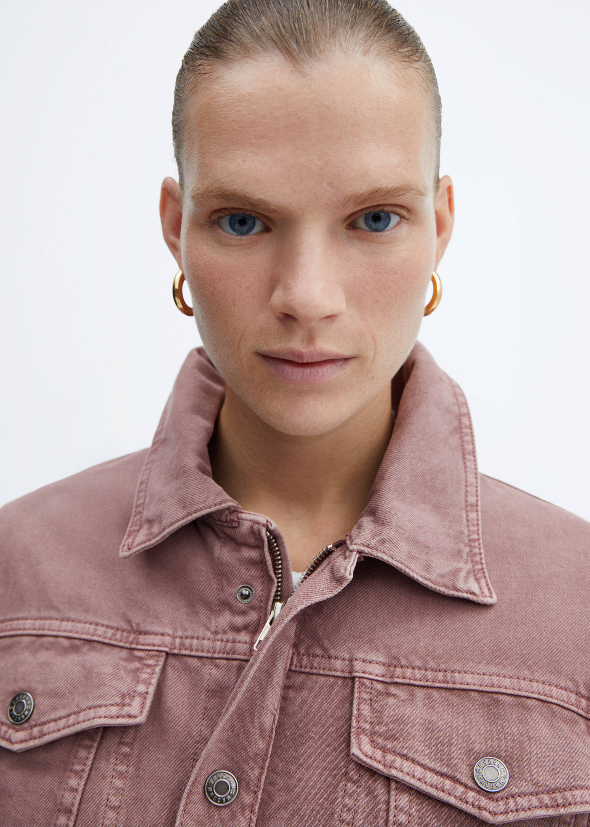 Denim jacket with drawstring - Details of the article 1, Light/Pastel Purple. Ref: 57035980-00.