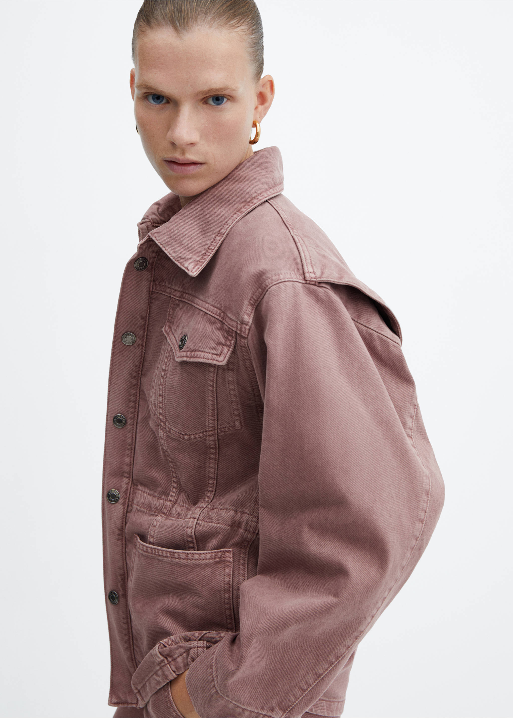 Denim jacket with drawstring - Details of the article 2, Light/Pastel Purple. Ref: 57035980-00.