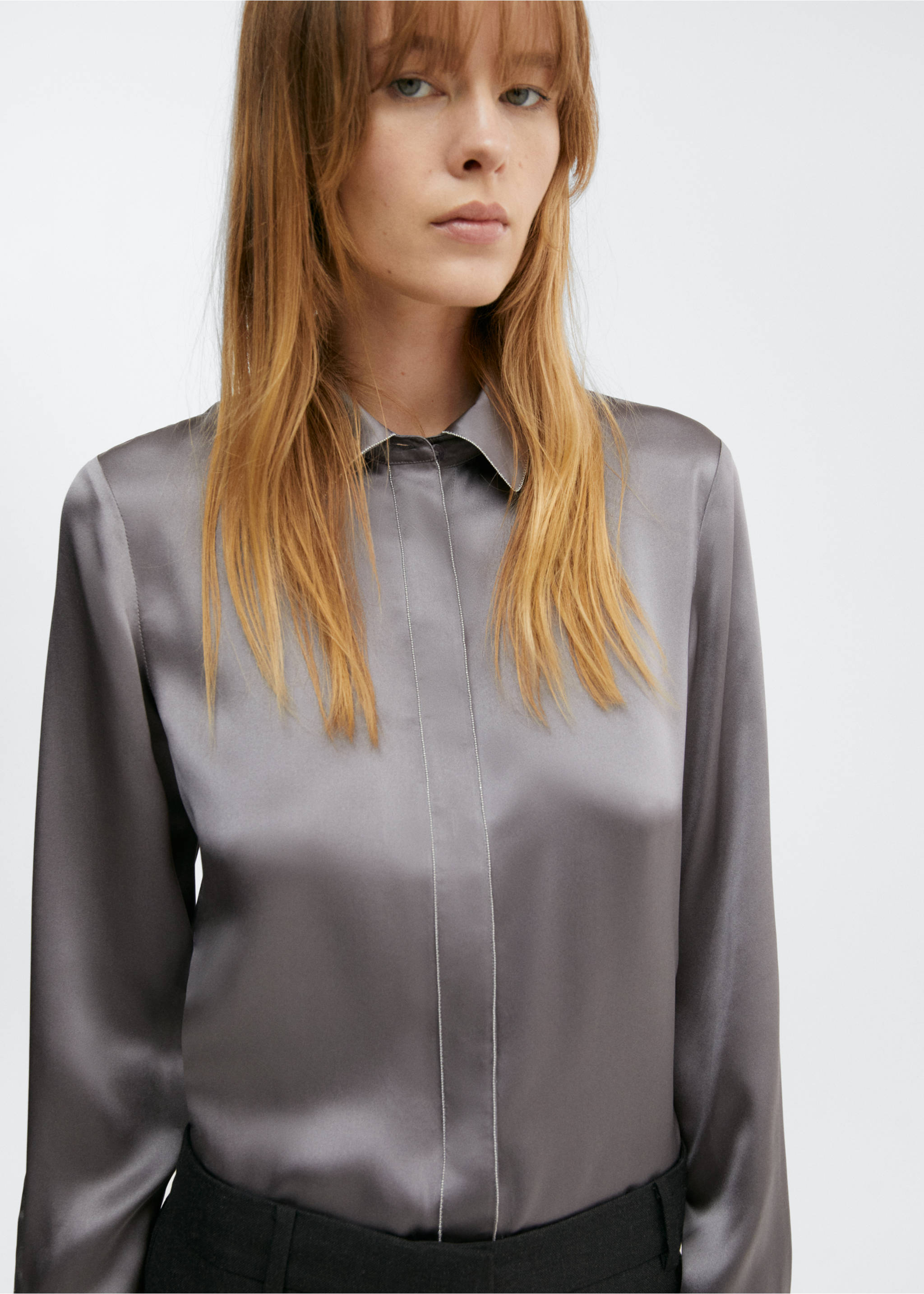 Camisa seda ribetes - Plano medio, Gris antracita. Ref: 57035984-00.