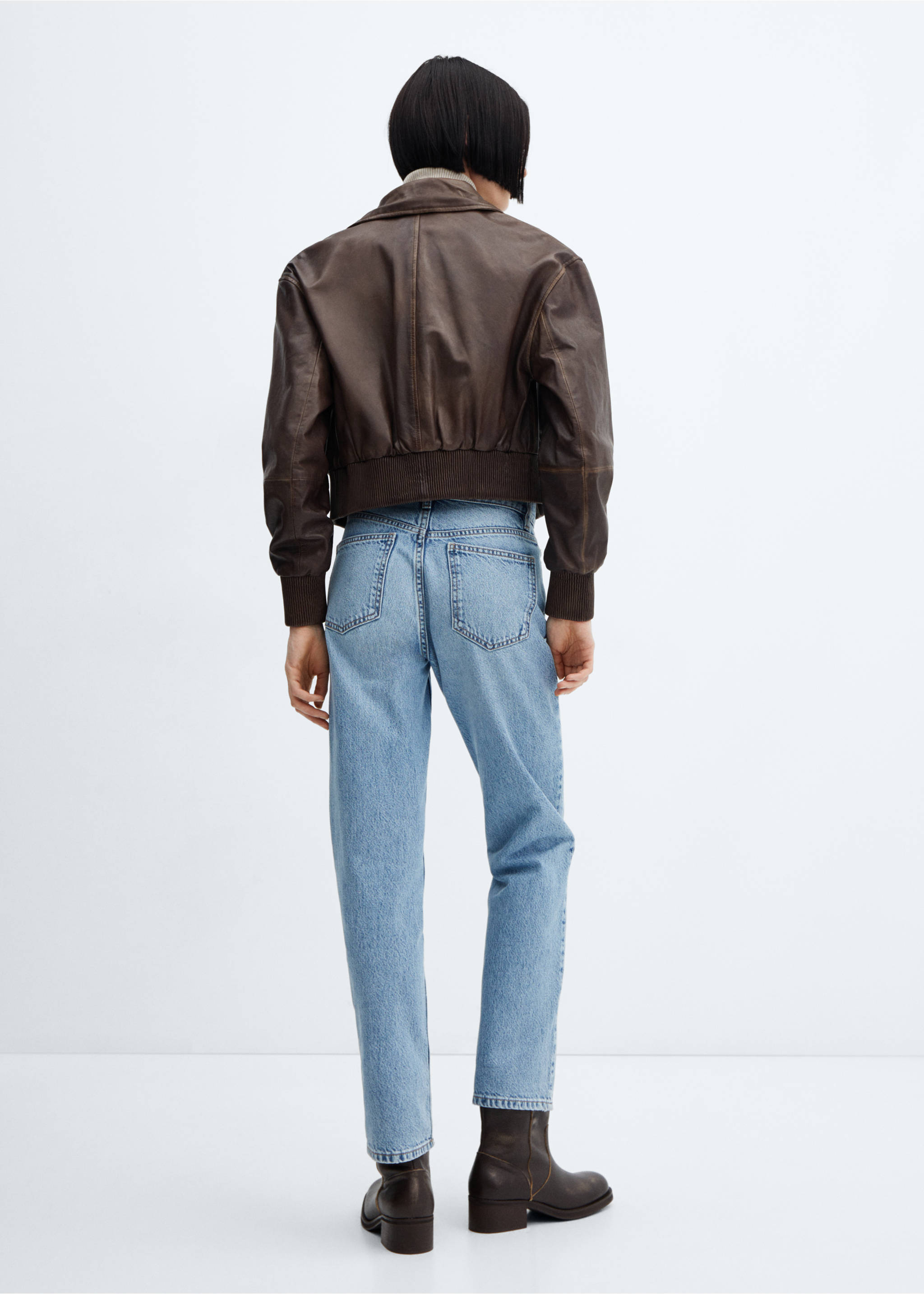 Leather bomber jacket with shearling collar - Reverse of the article, Brown. Ref: 57035986-00.