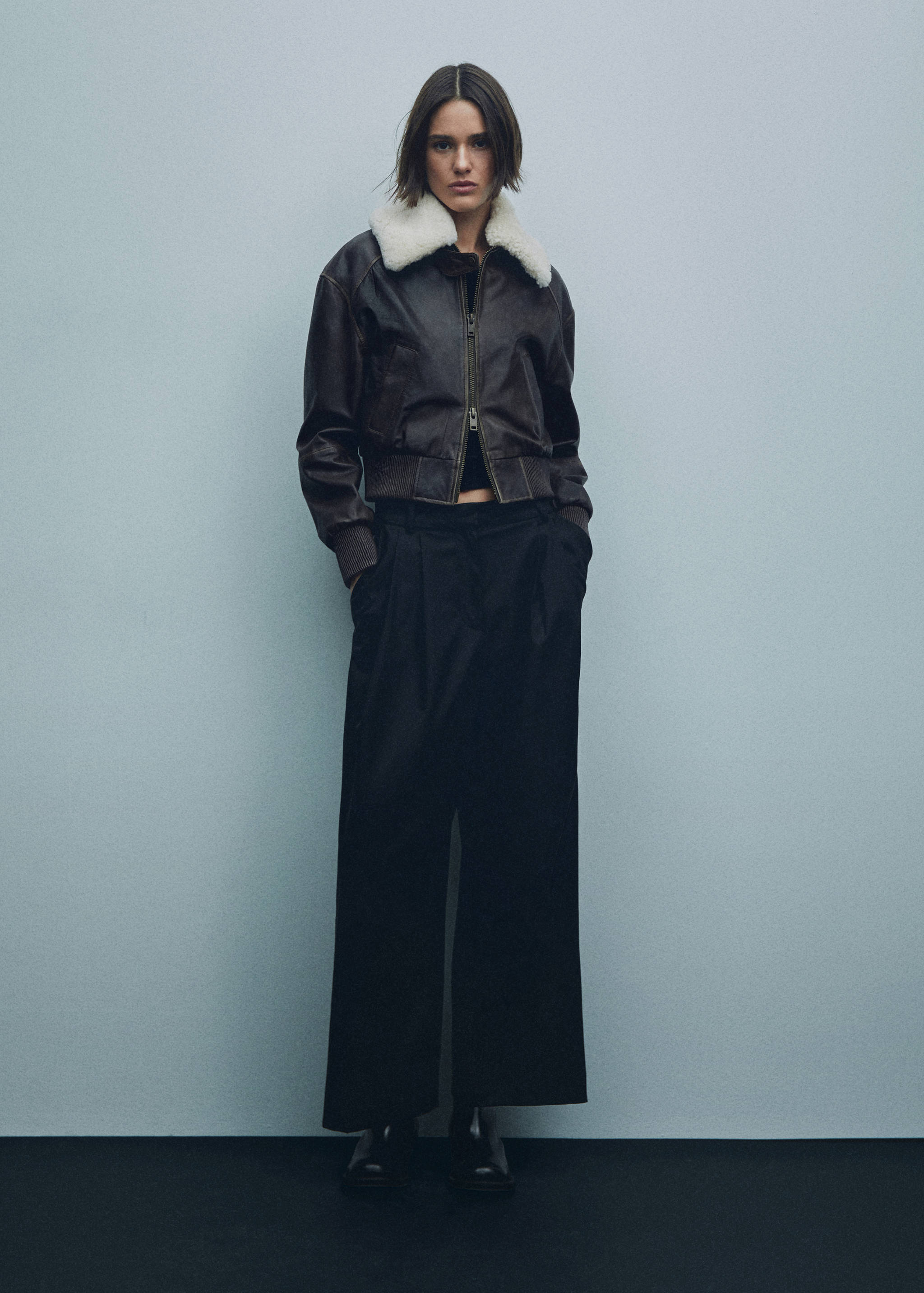 Bomber cuir col imitation mouton retourné - Détail de l'article 5