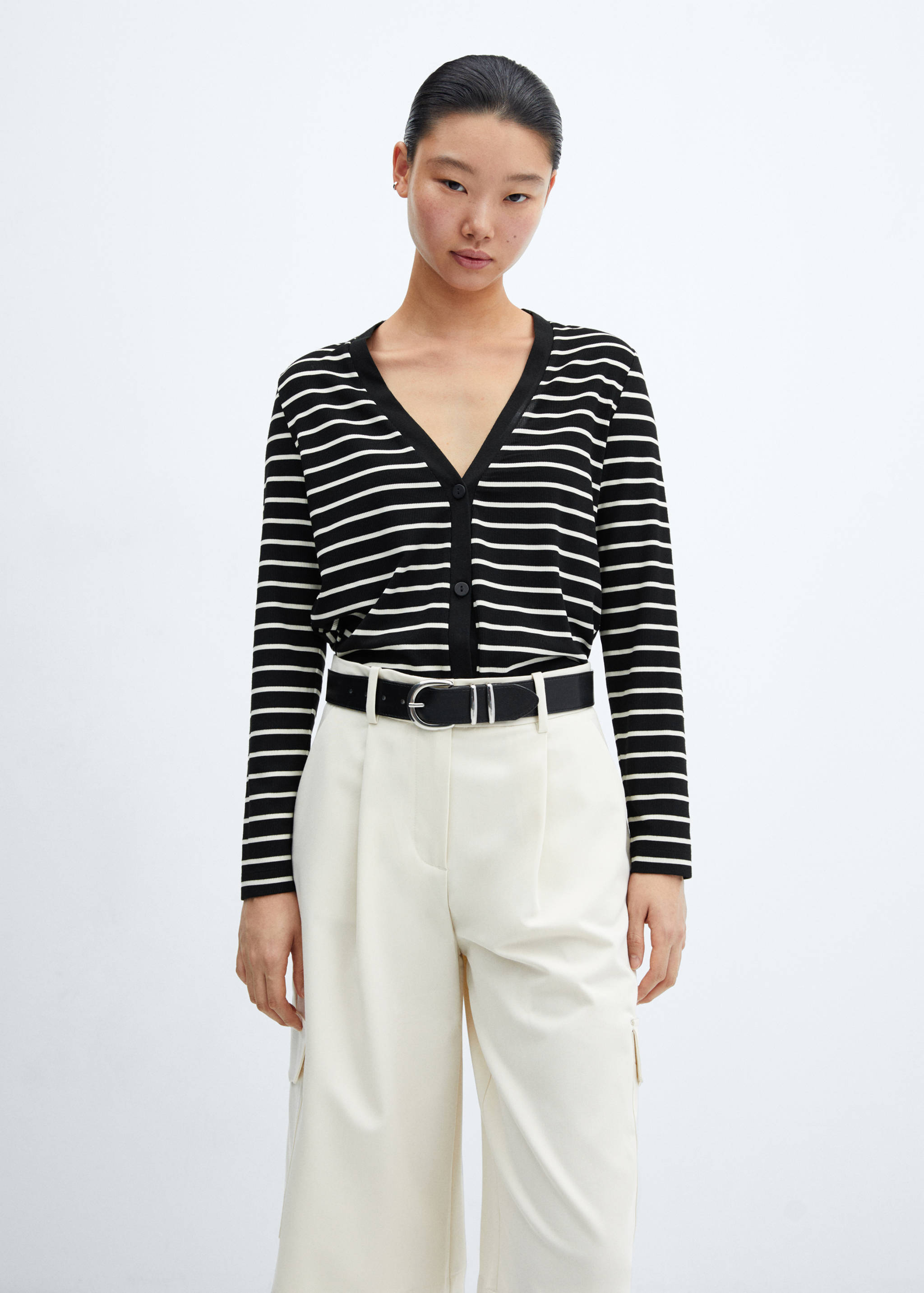 Cardigan rayures maille côtelée - Plan moyen