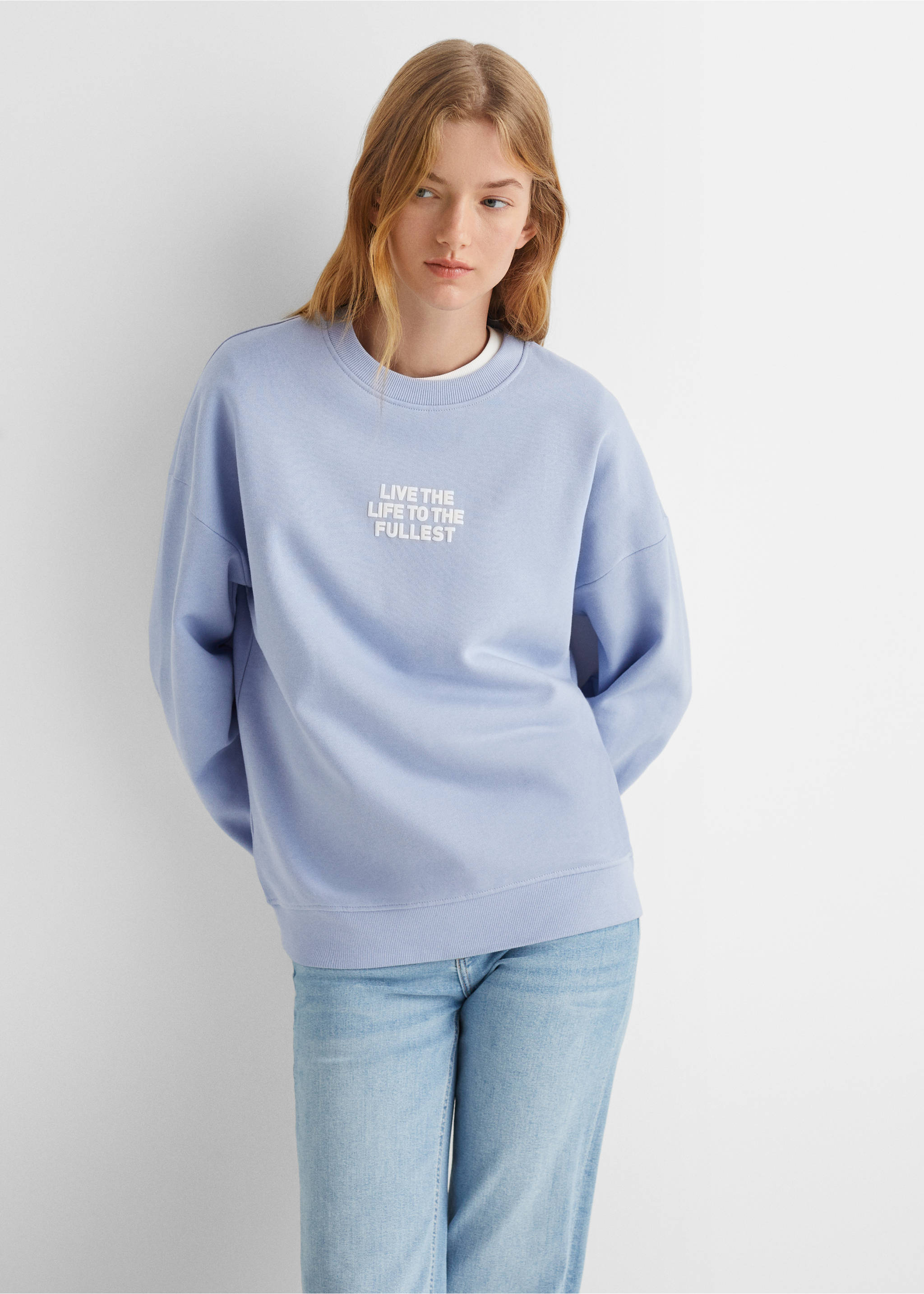 Printed message sweatshirt - Medium plane, Blue. Ref: 57036724-00.