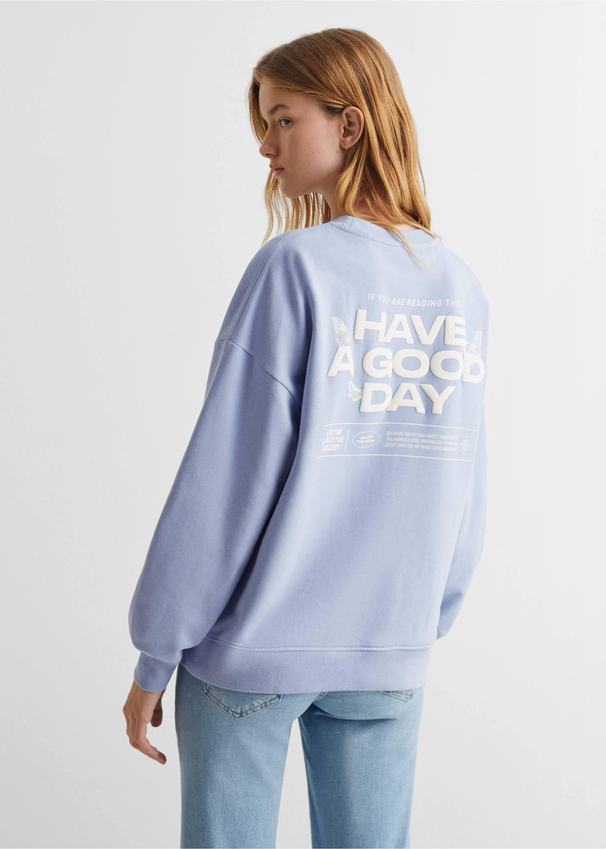 Printed message sweatshirt - Reverse of the article, Blue. Ref: 57036724-00.