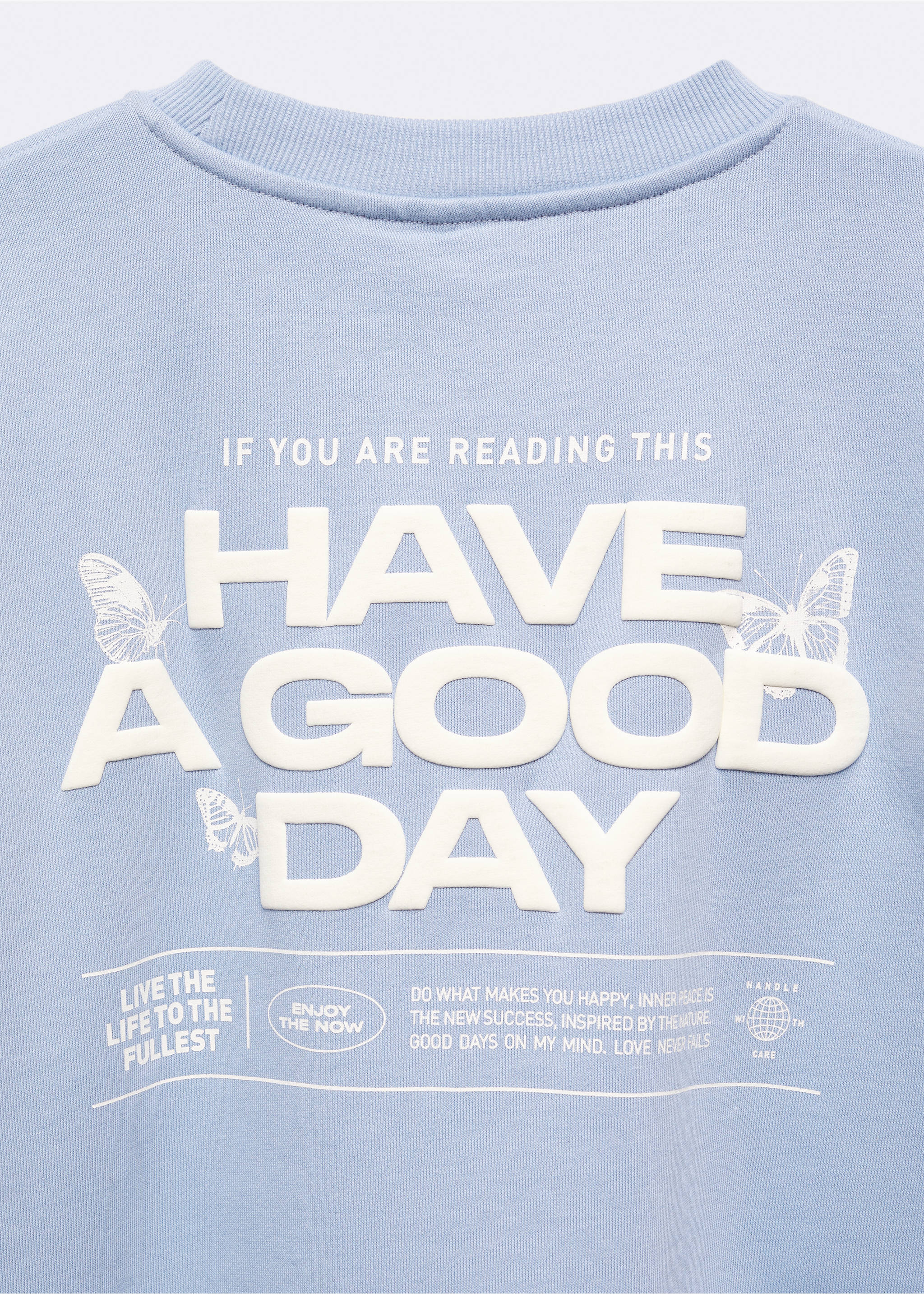 Printed message sweatshirt - Details of the article 0, Blue. Ref: 57036724-00.