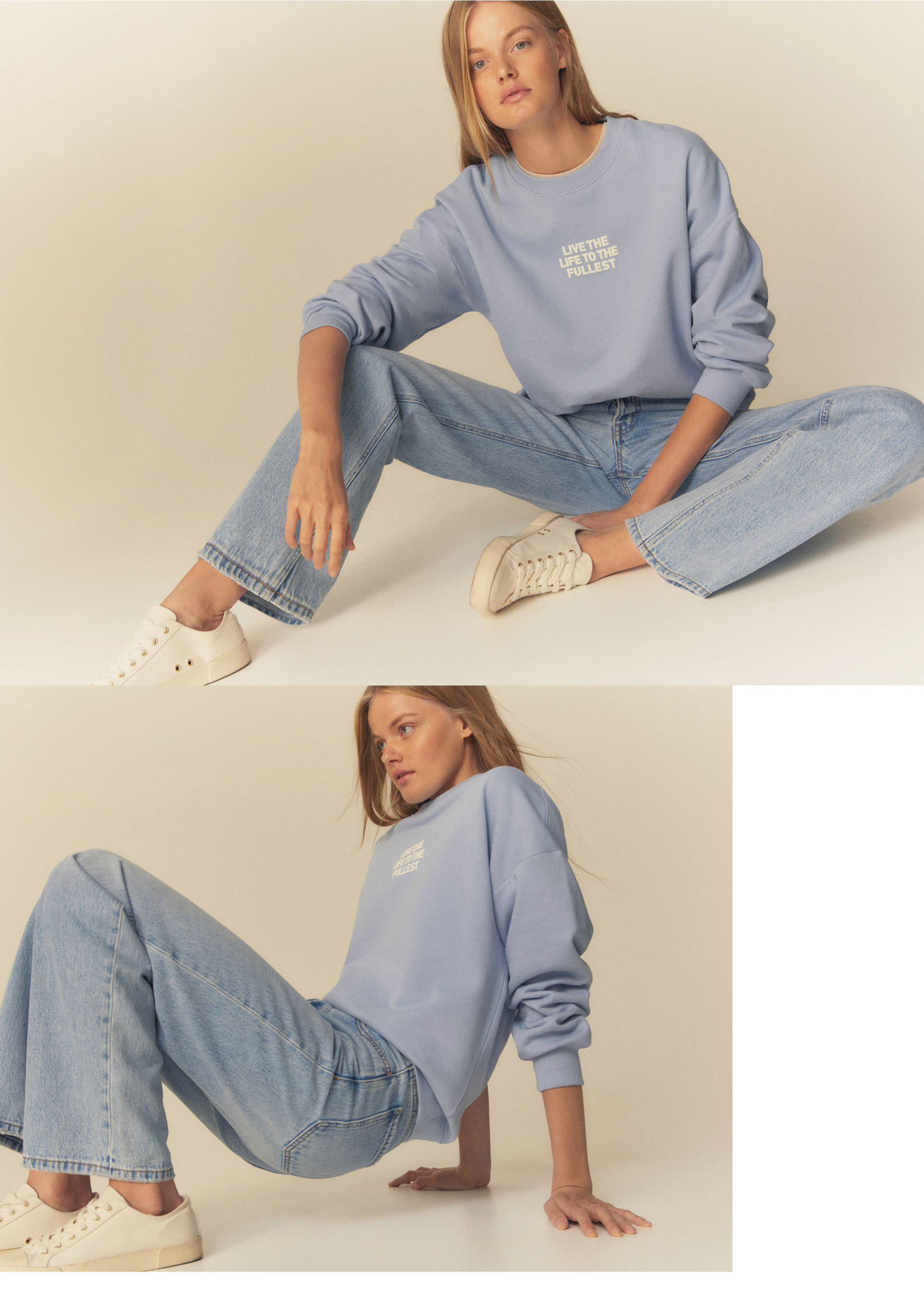 Printed message sweatshirt - Details of the article 5, Blue. Ref: 57036724-00.