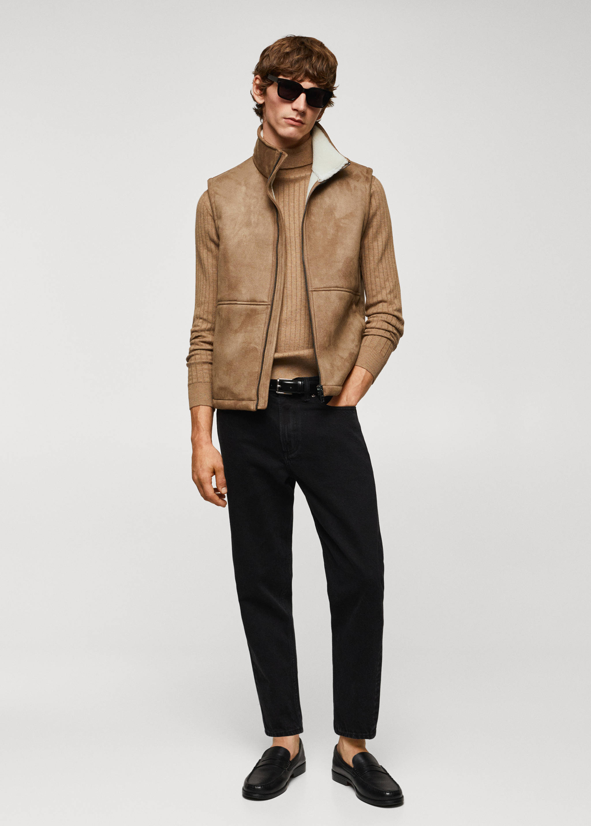 Shearling-lined faux-leather gilet - General plane