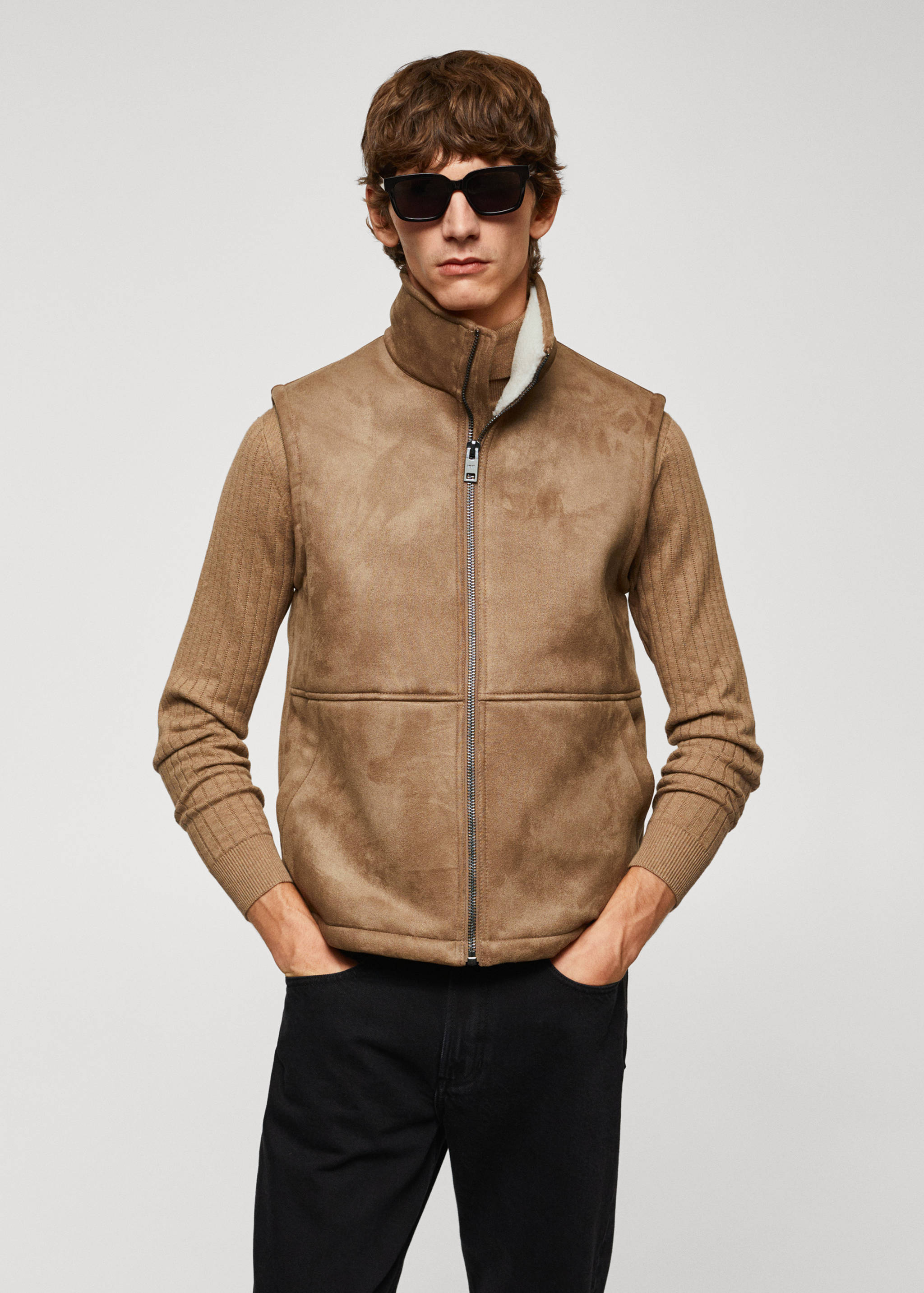 Shearling-lined faux-leather gilet - Medium plane