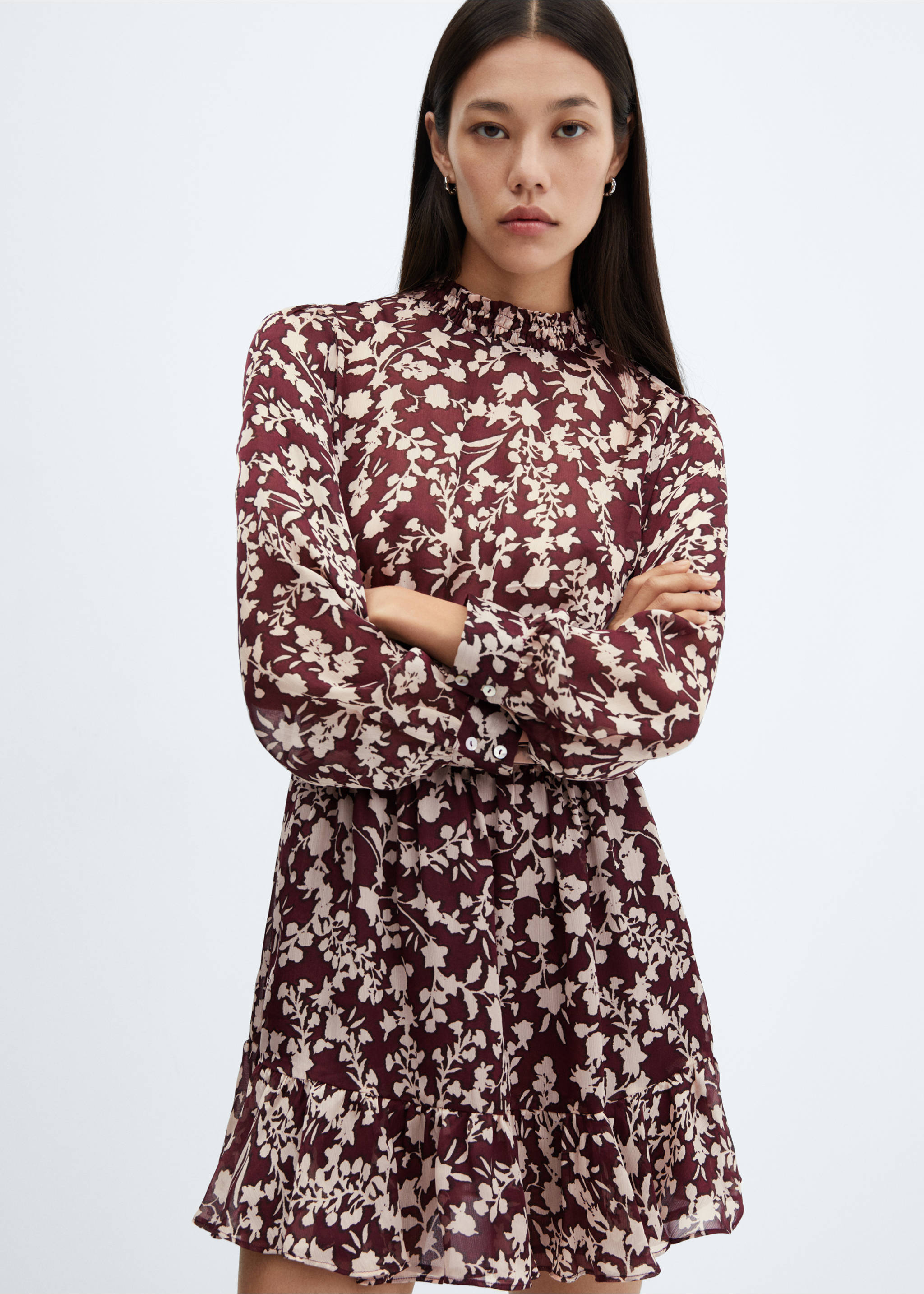 Flowy flower printed dress - Medium plane, Maroon. Ref: 57037729-00.