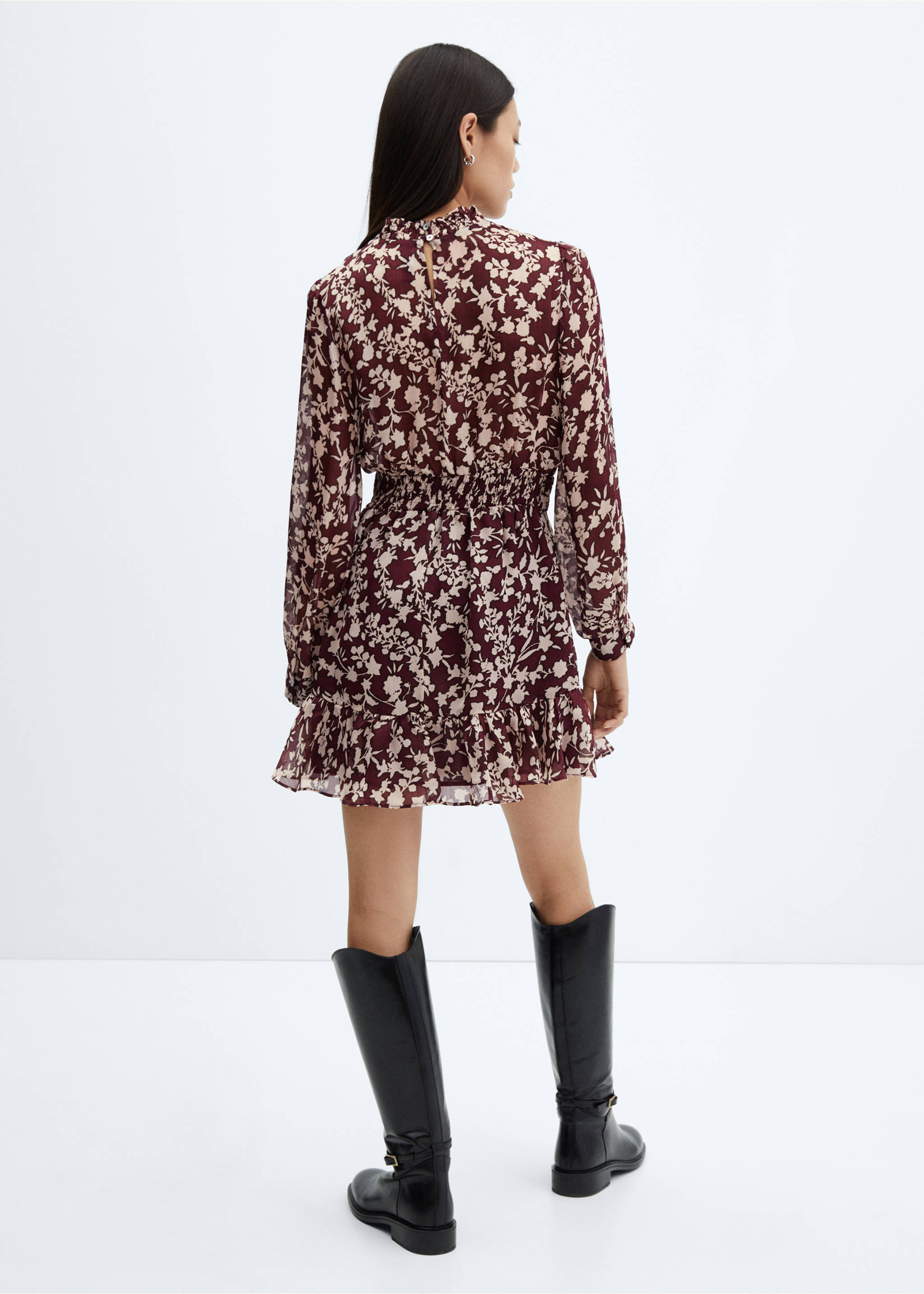 Flowy flower printed dress - Reverse of the article, Maroon. Ref: 57037729-00.