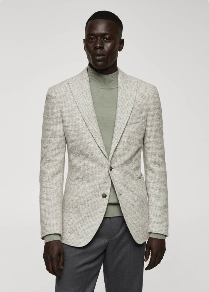 Virgin wool jacket in houndstooth wool — Beige