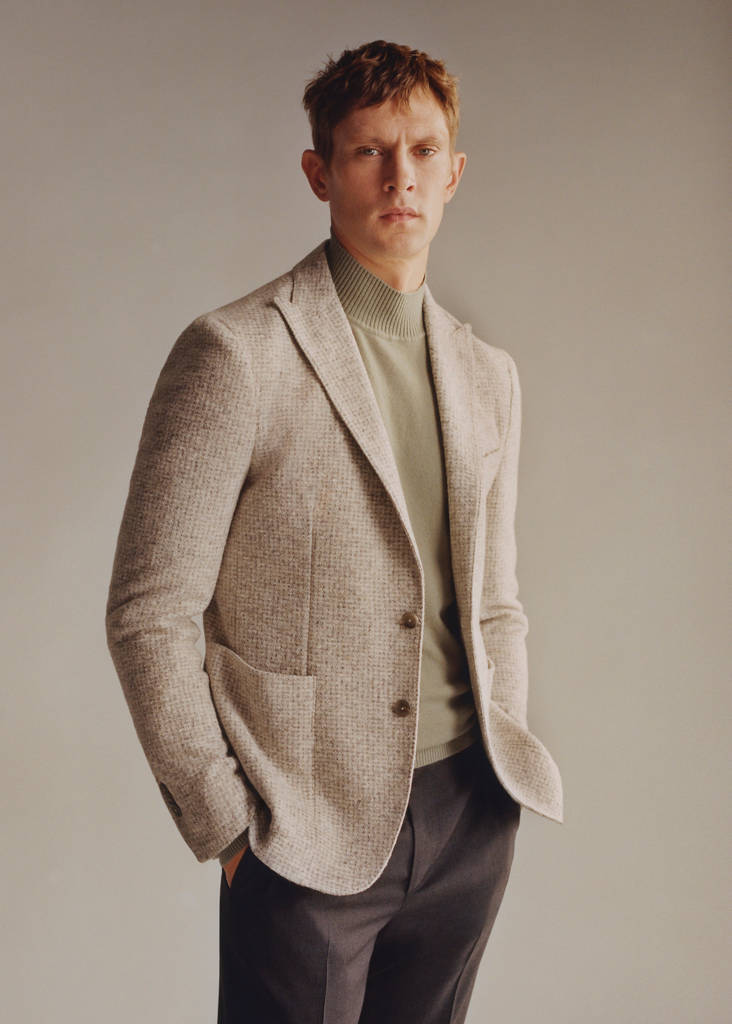 Virgin wool jacket in houndstooth wool — Beige