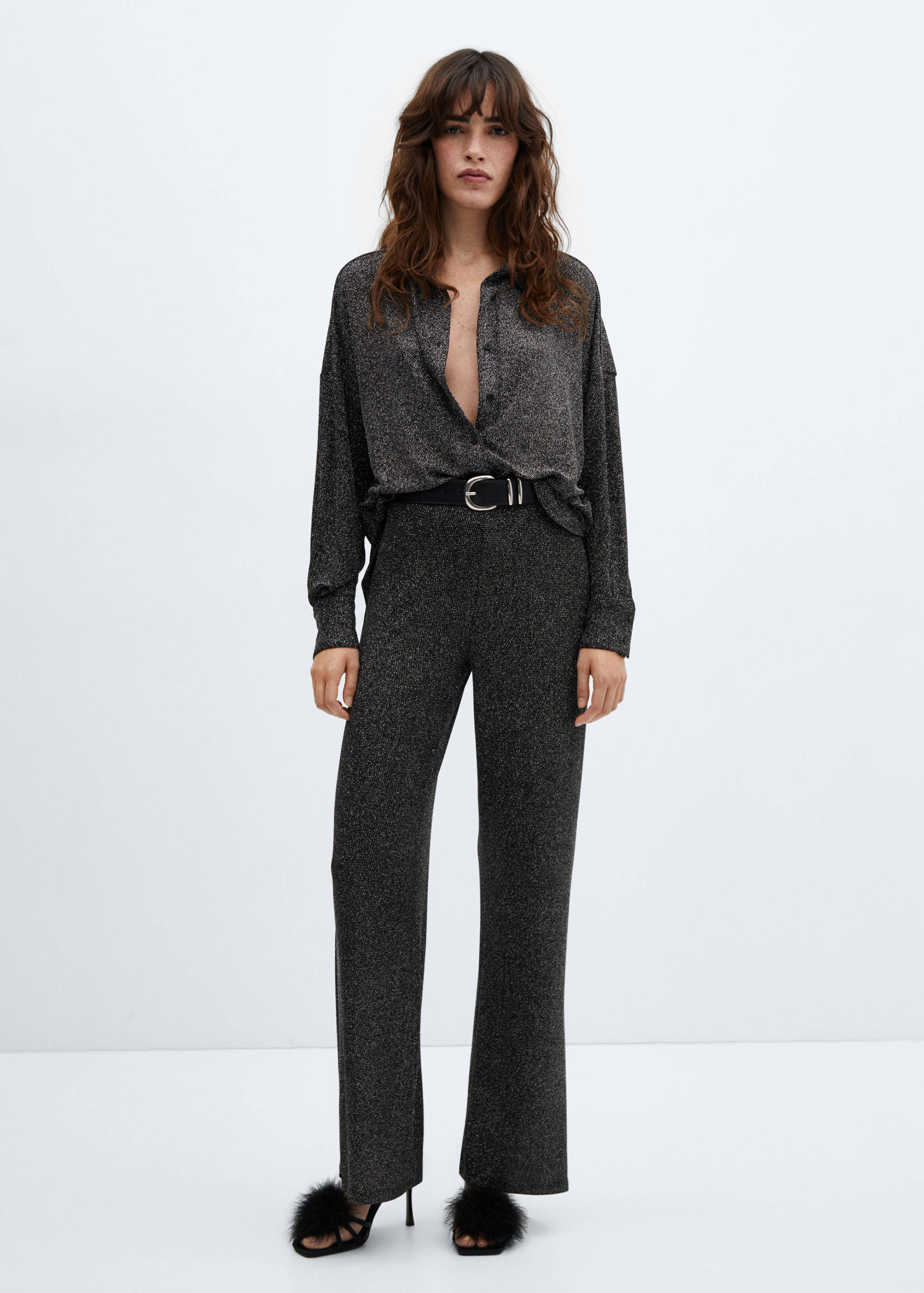 High-waisted glitter trousers - General plane