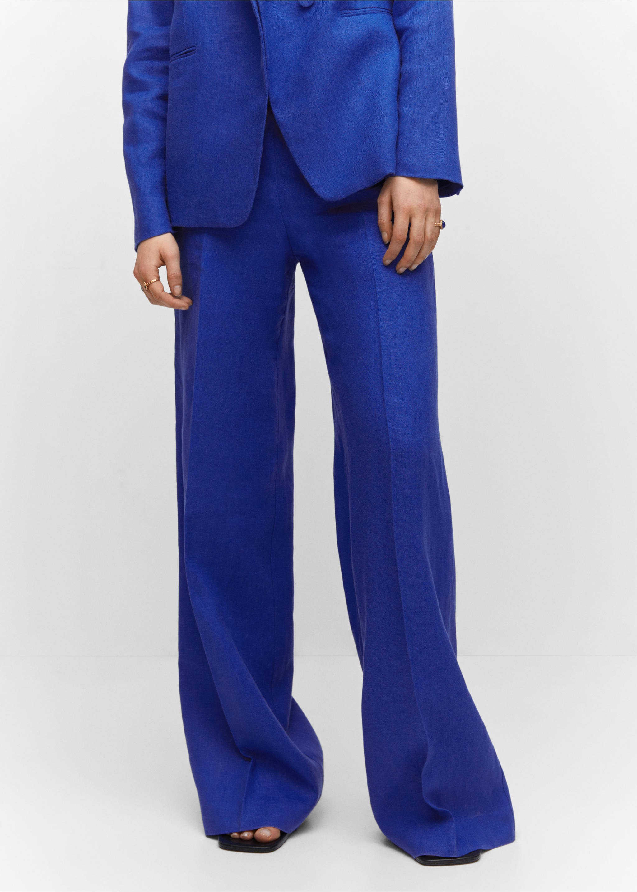 100% linen wide leg trousers - Medium plane, Blue. Ref: 57040153-00.