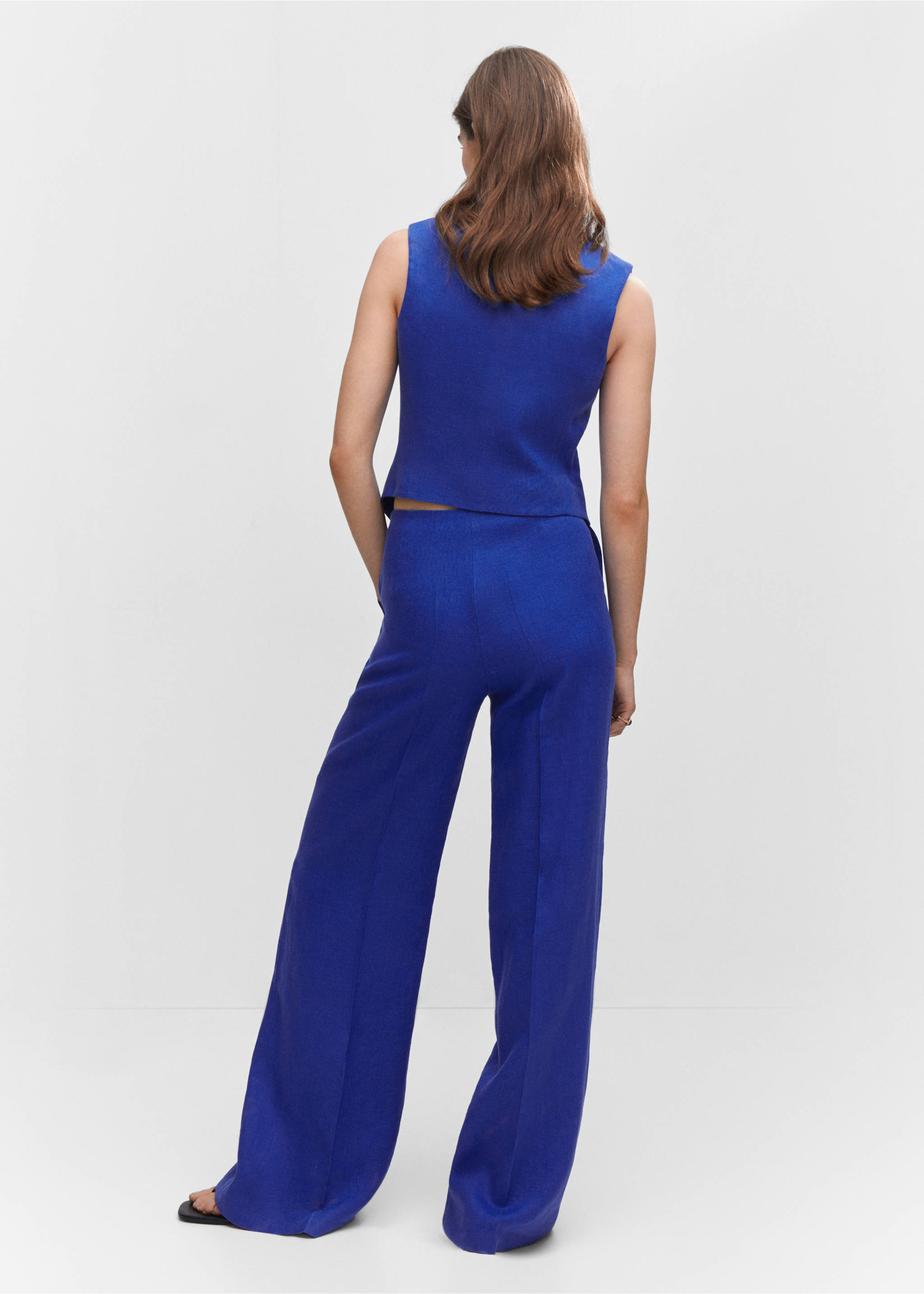 100% linen wide leg trousers - Reverse of the article, Blue. Ref: 57040153-00.