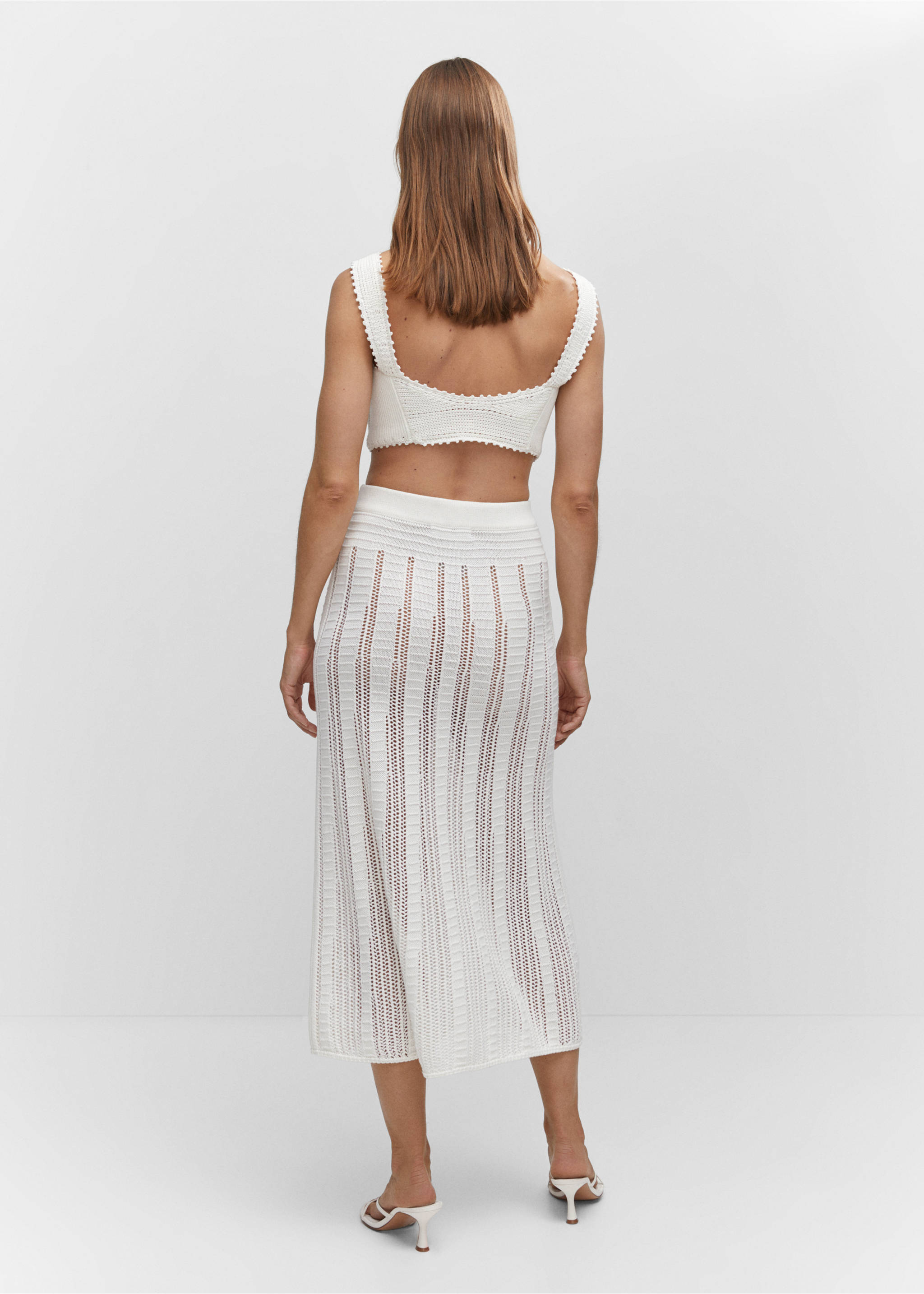 Knitted skirt with openwork details - Reverse of the article, White. Ref: 57040256-00.