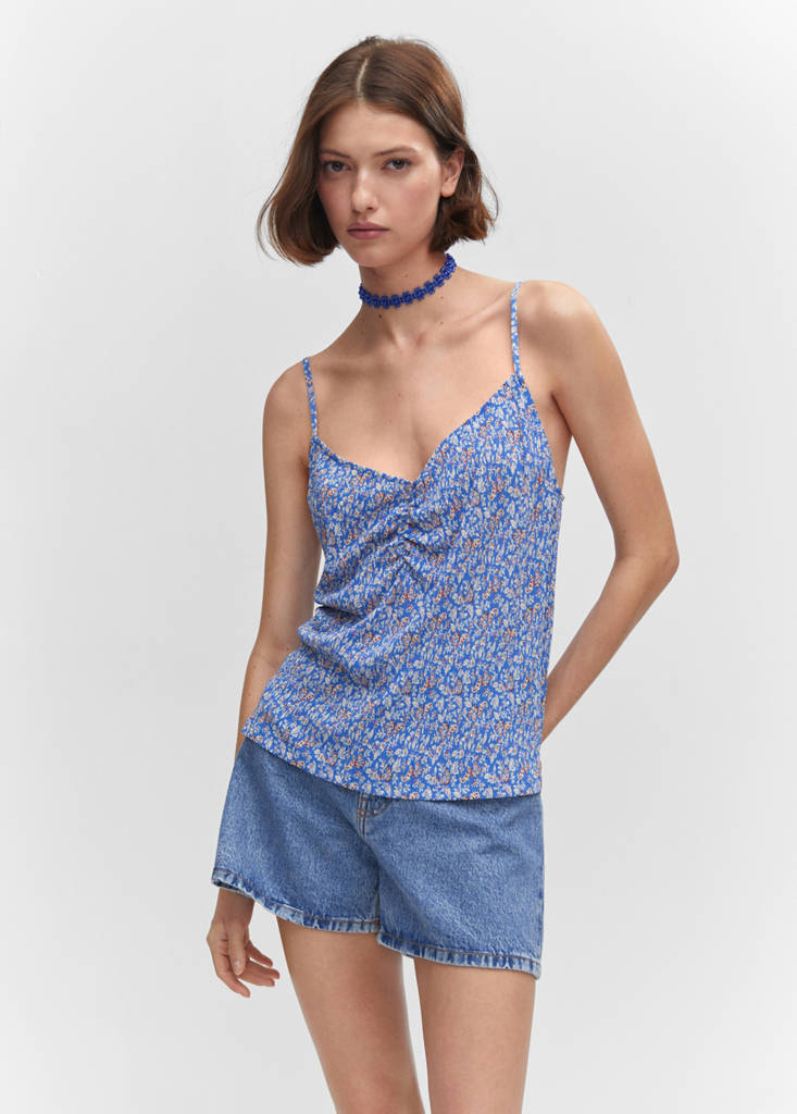 Print ruched top — Blue