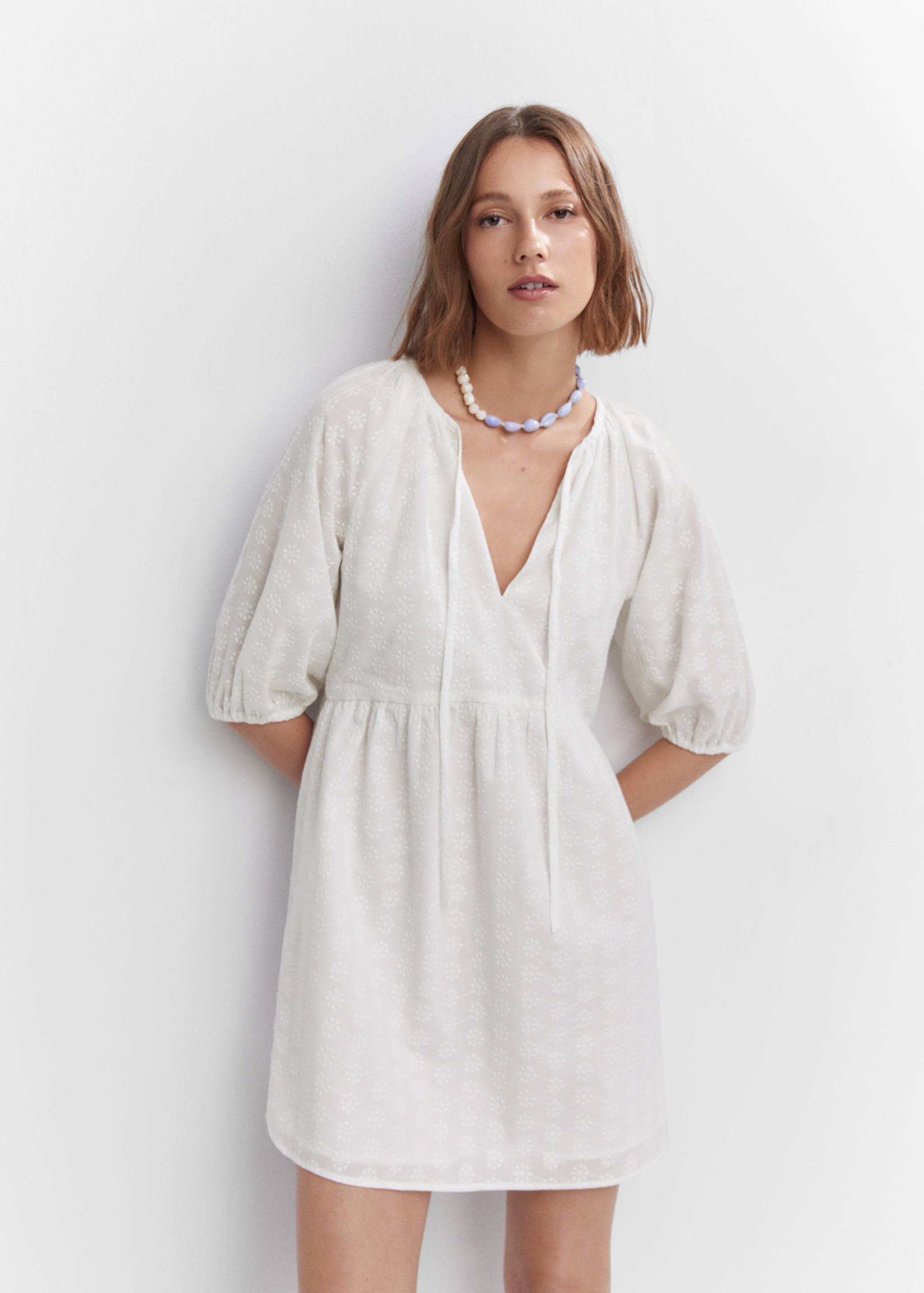 Puff-sleeved embroidered dress - Women | MANGO Gibraltar