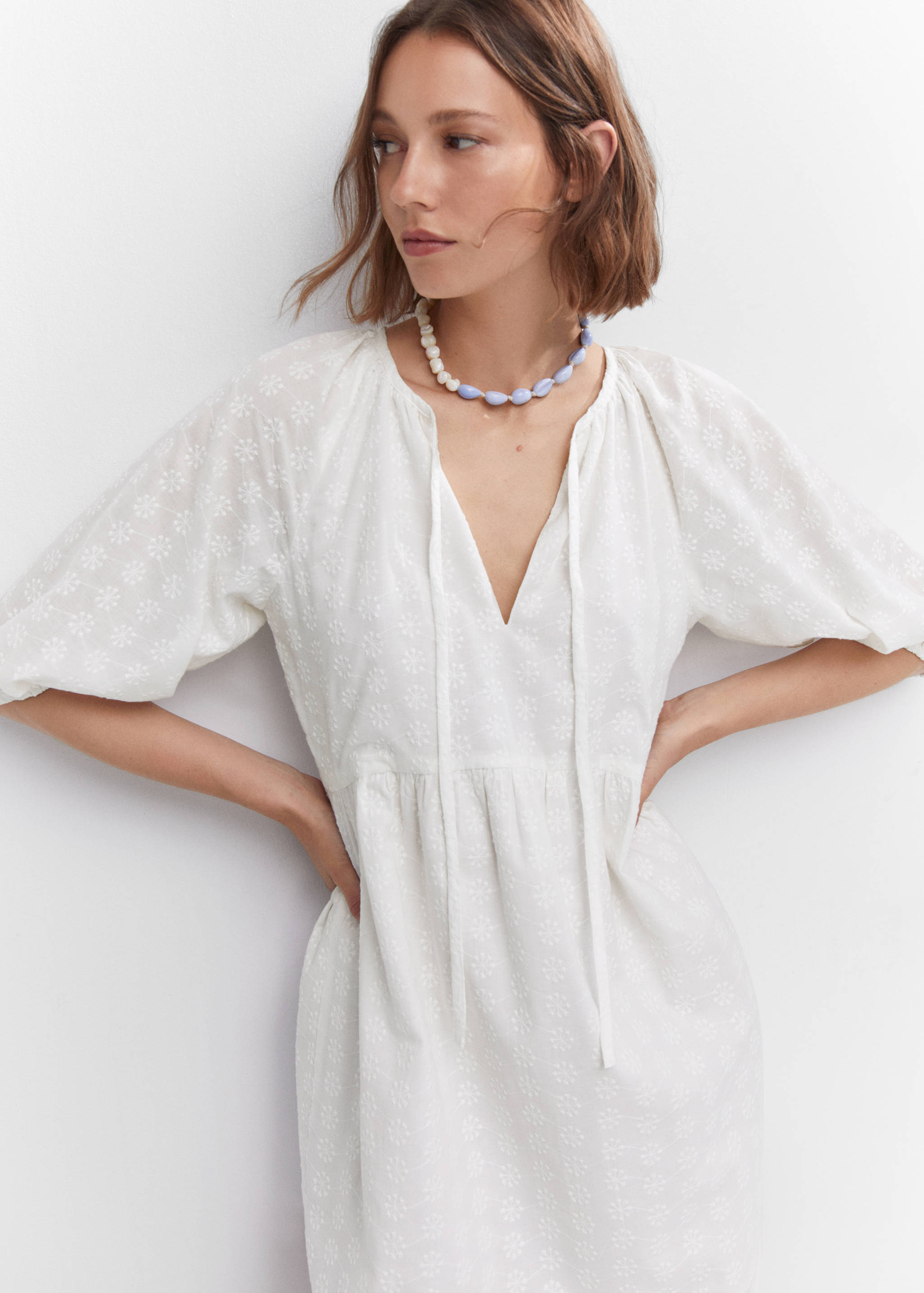 mango puff sleeve embroidered dress Mango Women's Puff-Sleeved Embroidered Dress