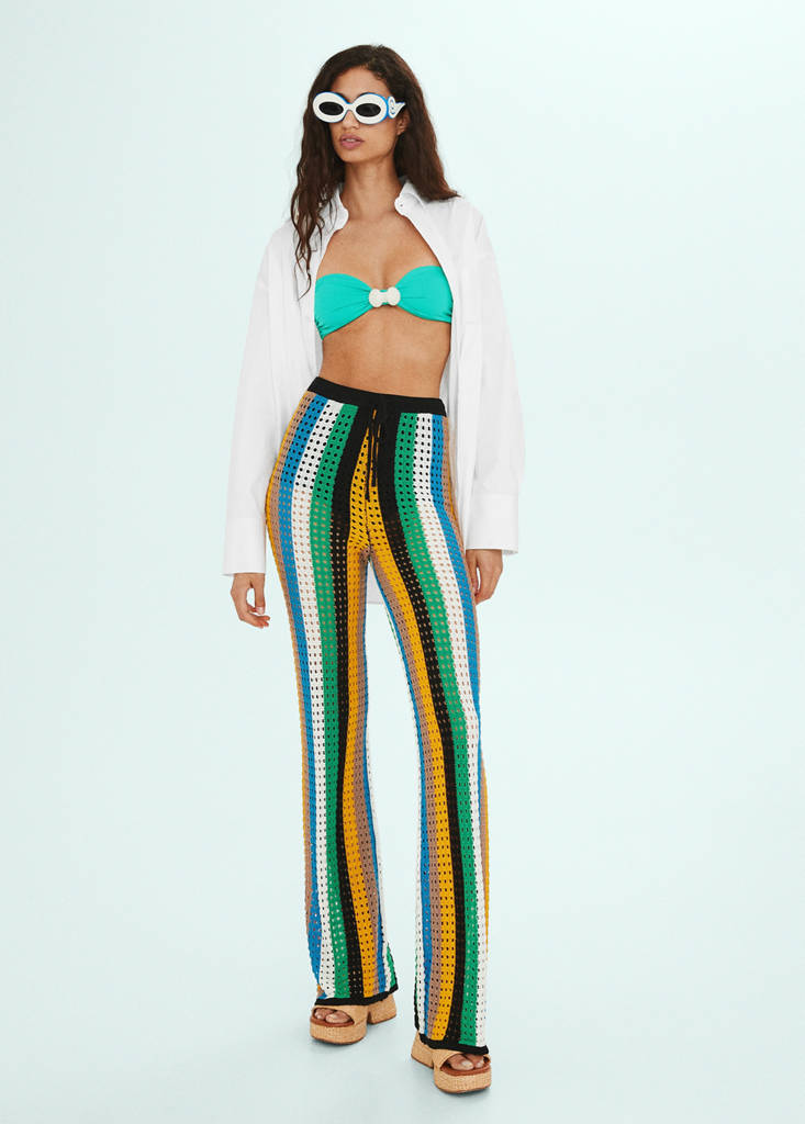 Openwork knitted trousers — Mustard