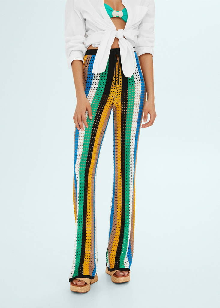 Openwork knitted trousers — Mustard