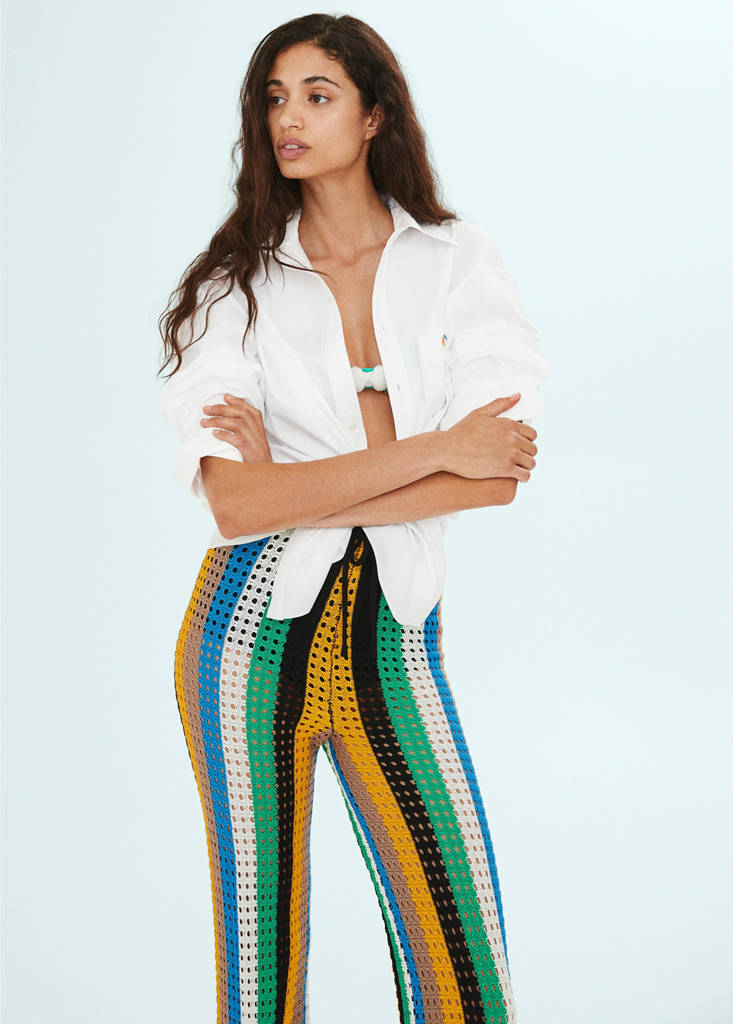 Openwork knitted trousers — Mustard