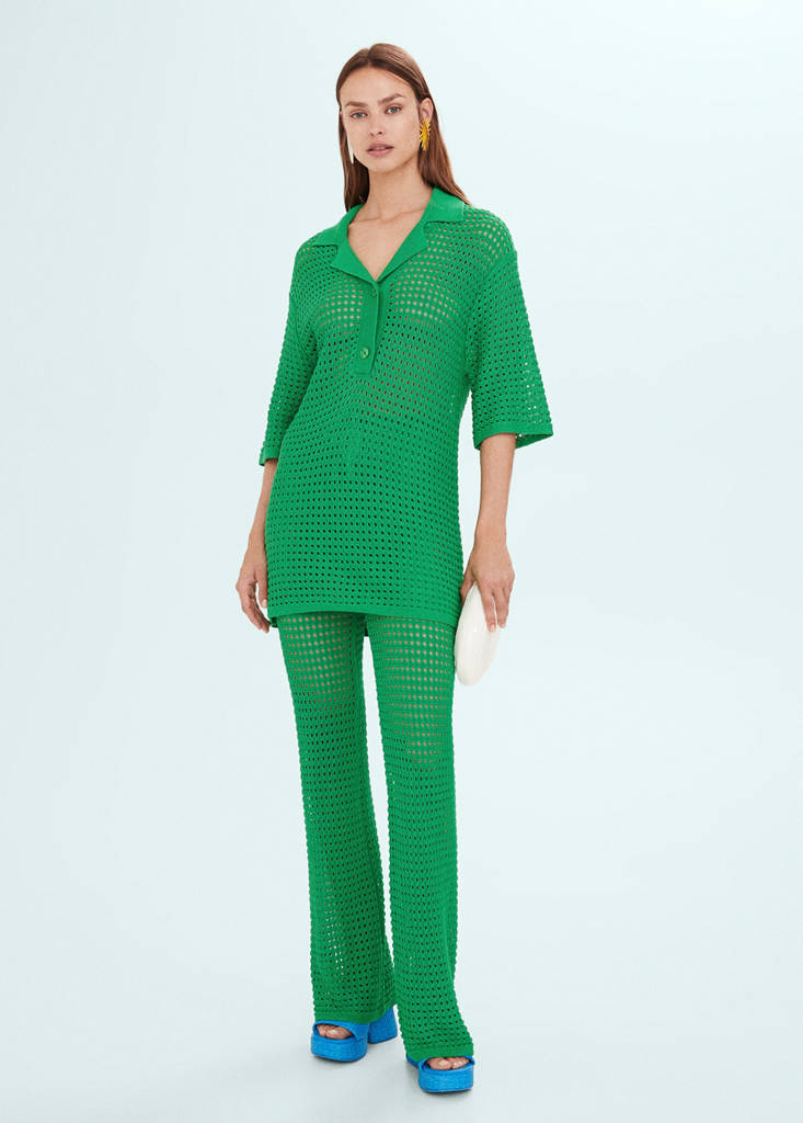Openwork knitted trousers — Green