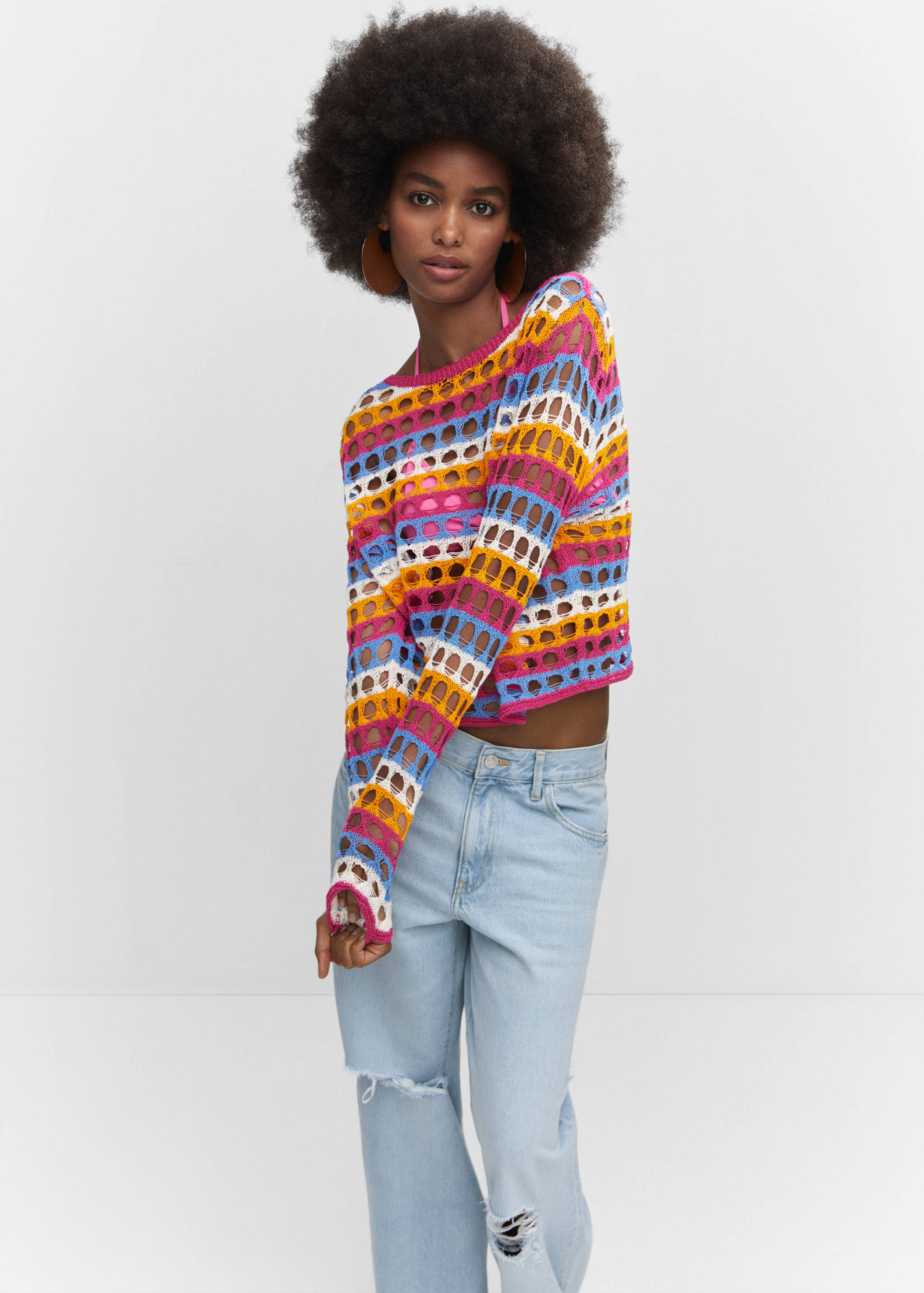 Pull-over crochet multicolore - Plan moyen