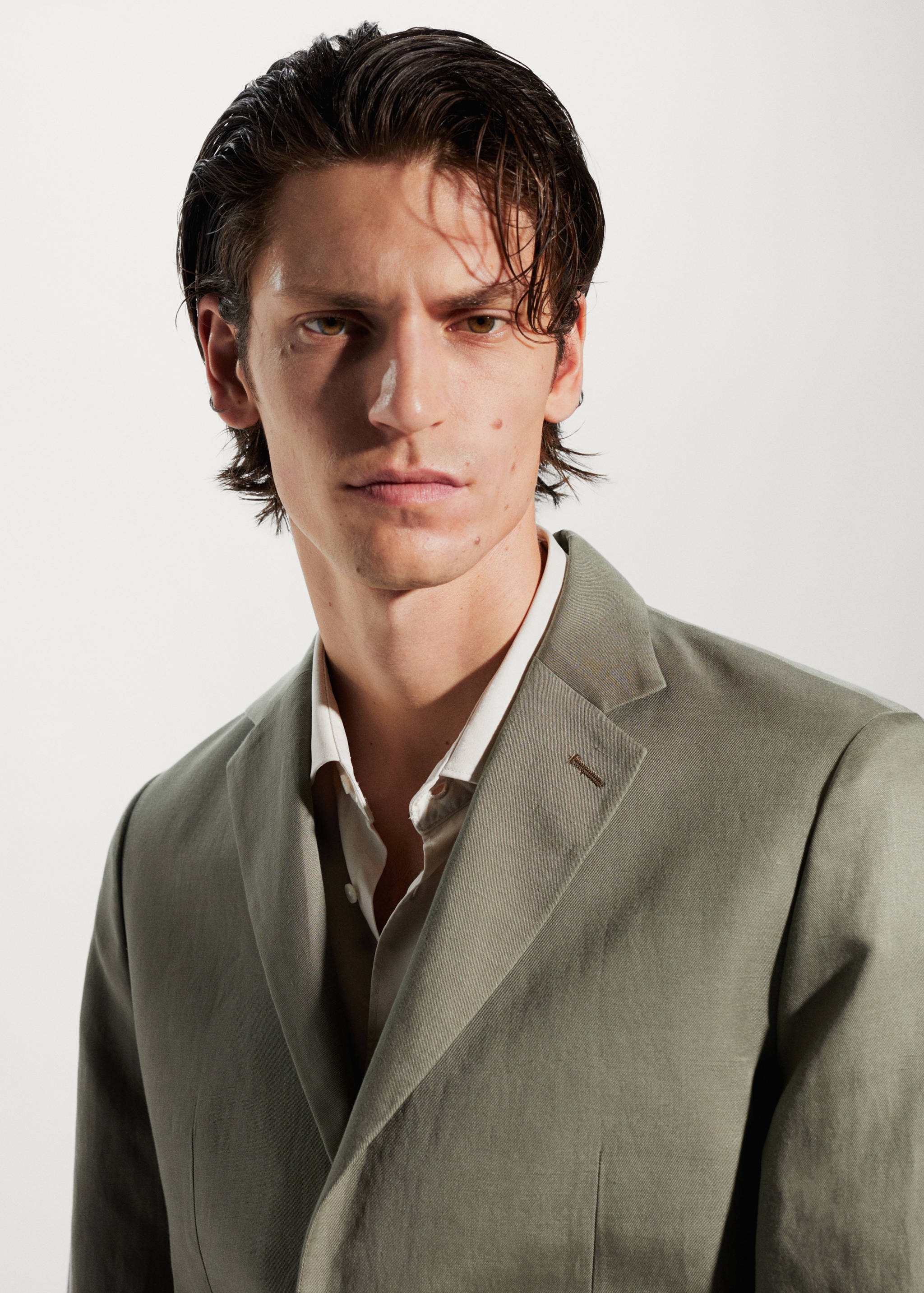 修身亚麻西装外套 - null